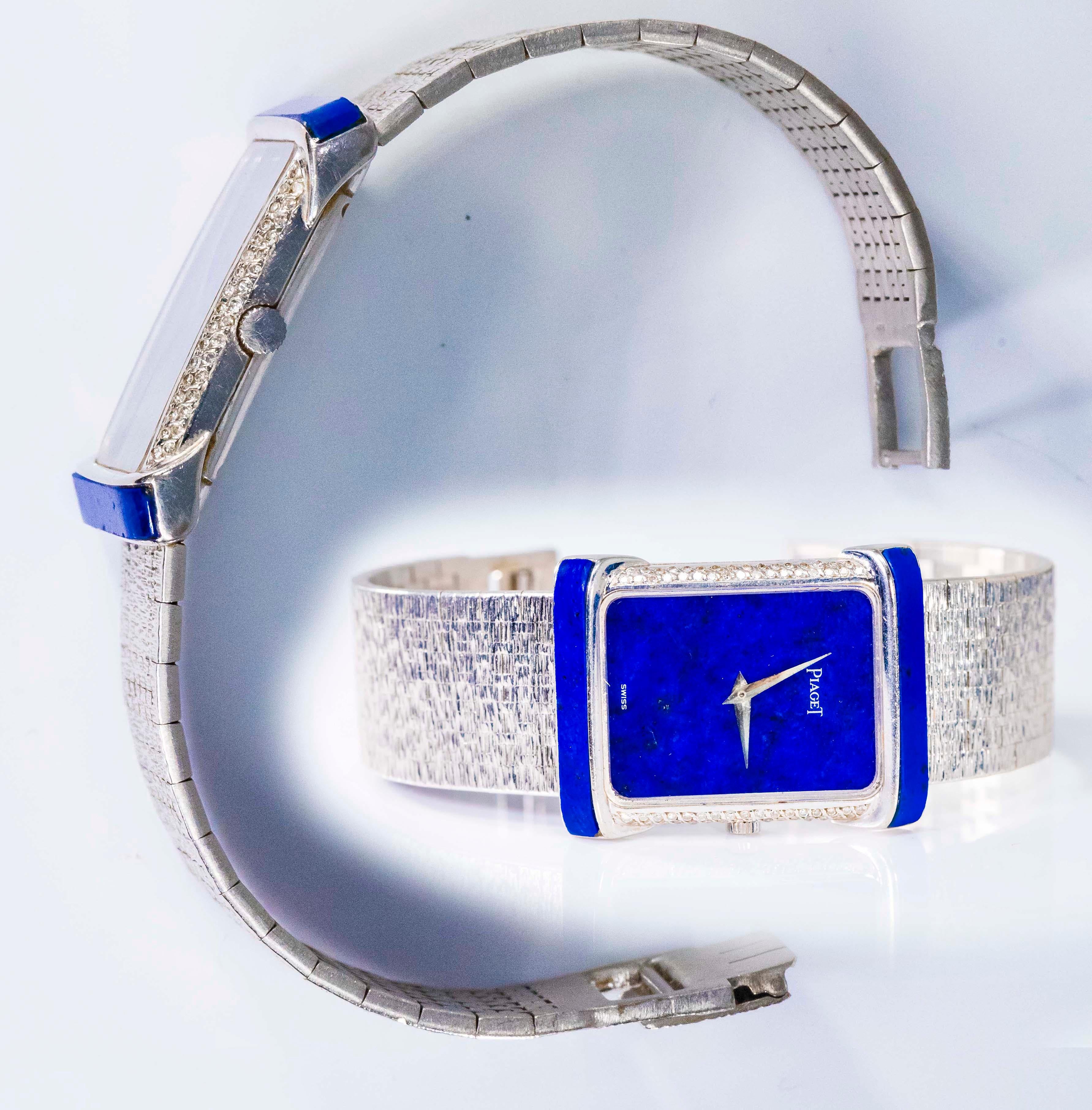 Large 1970s Piaget Lapis 18 Karat White Gold Diamond Set Bracelet Watch 10