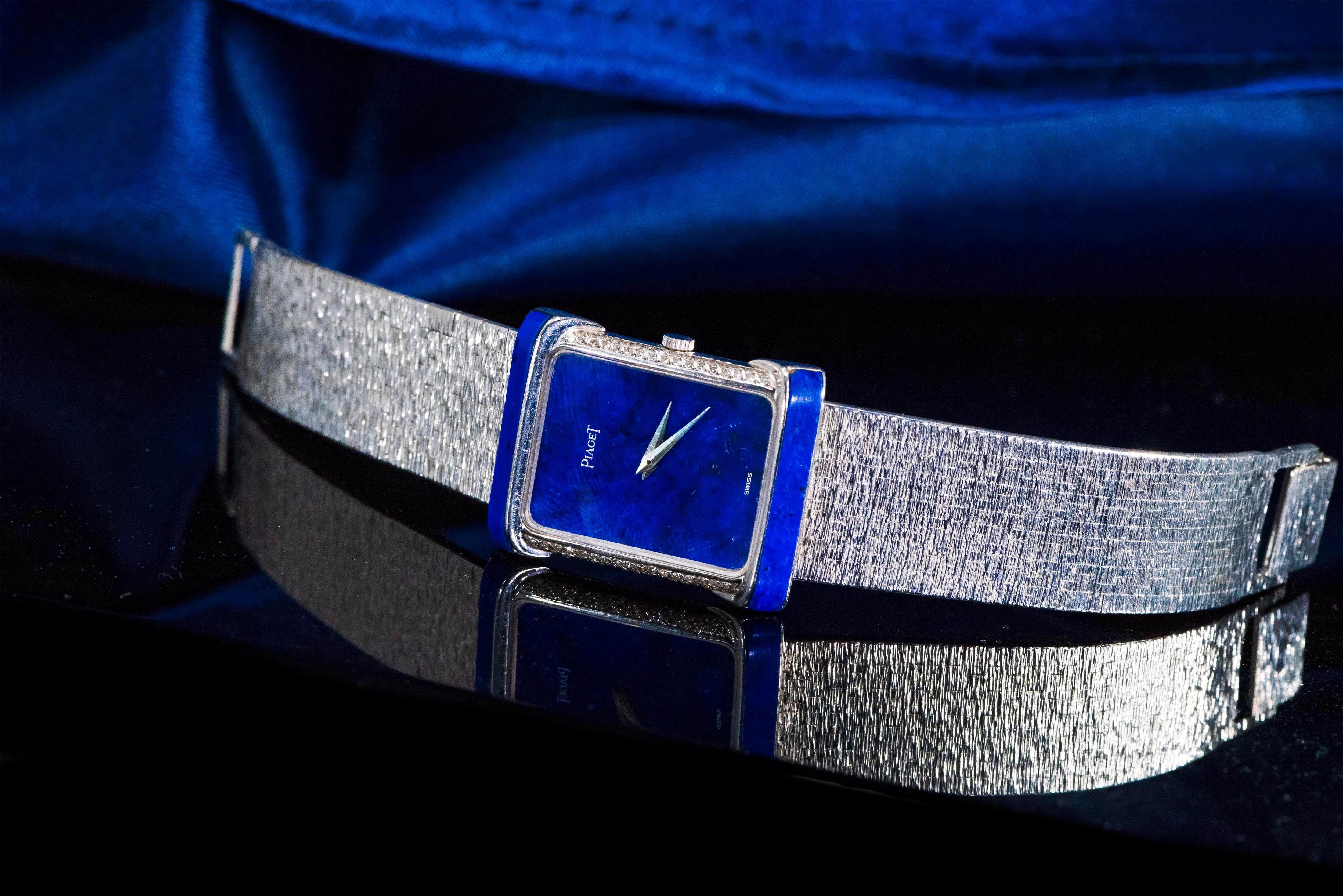 Round Cut Large 1970s Piaget Lapis 18 Karat White Gold Diamond Set Bracelet Watch