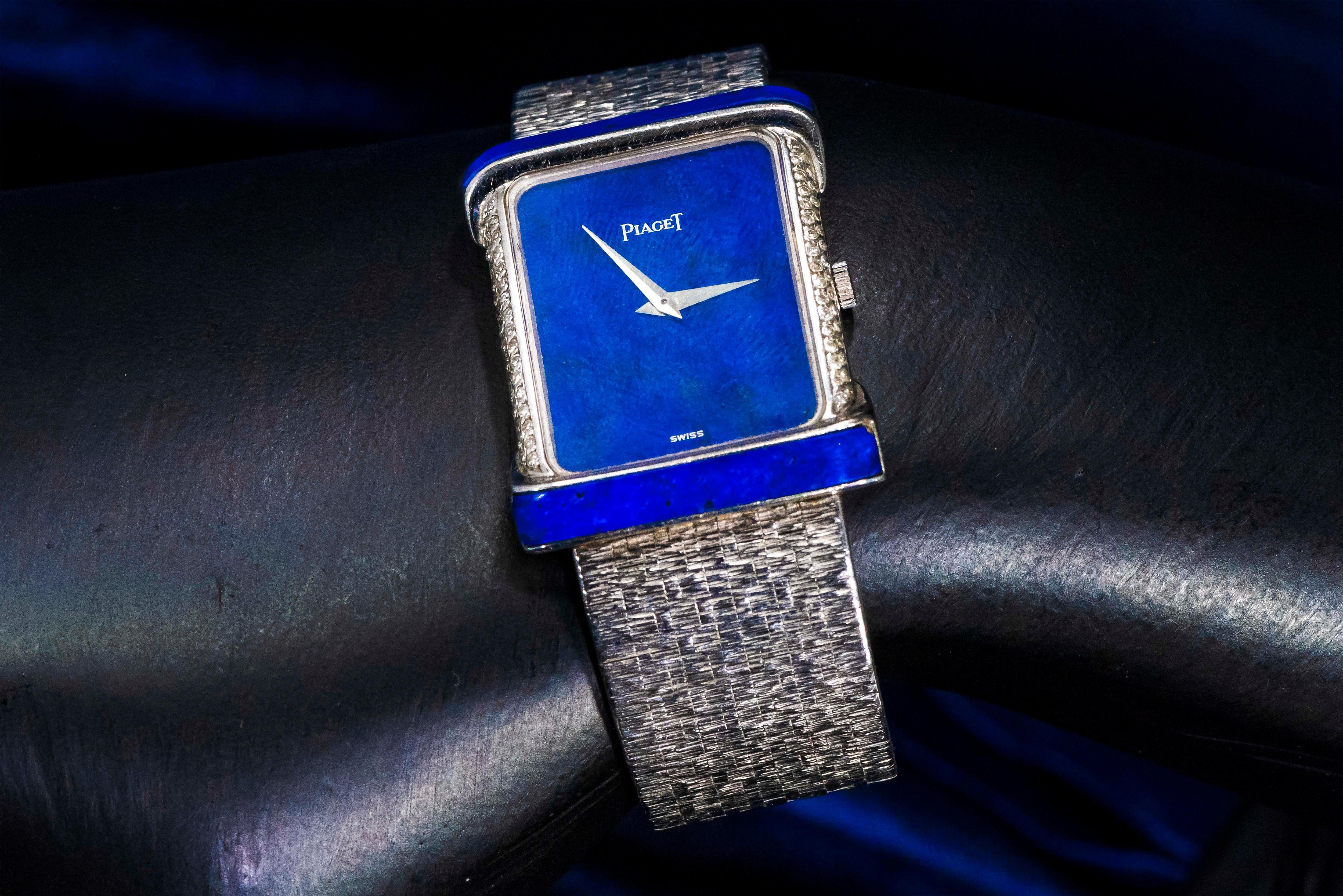 Large 1970s Piaget Lapis 18 Karat White Gold Diamond Set Bracelet Watch In Excellent Condition In New york, NY