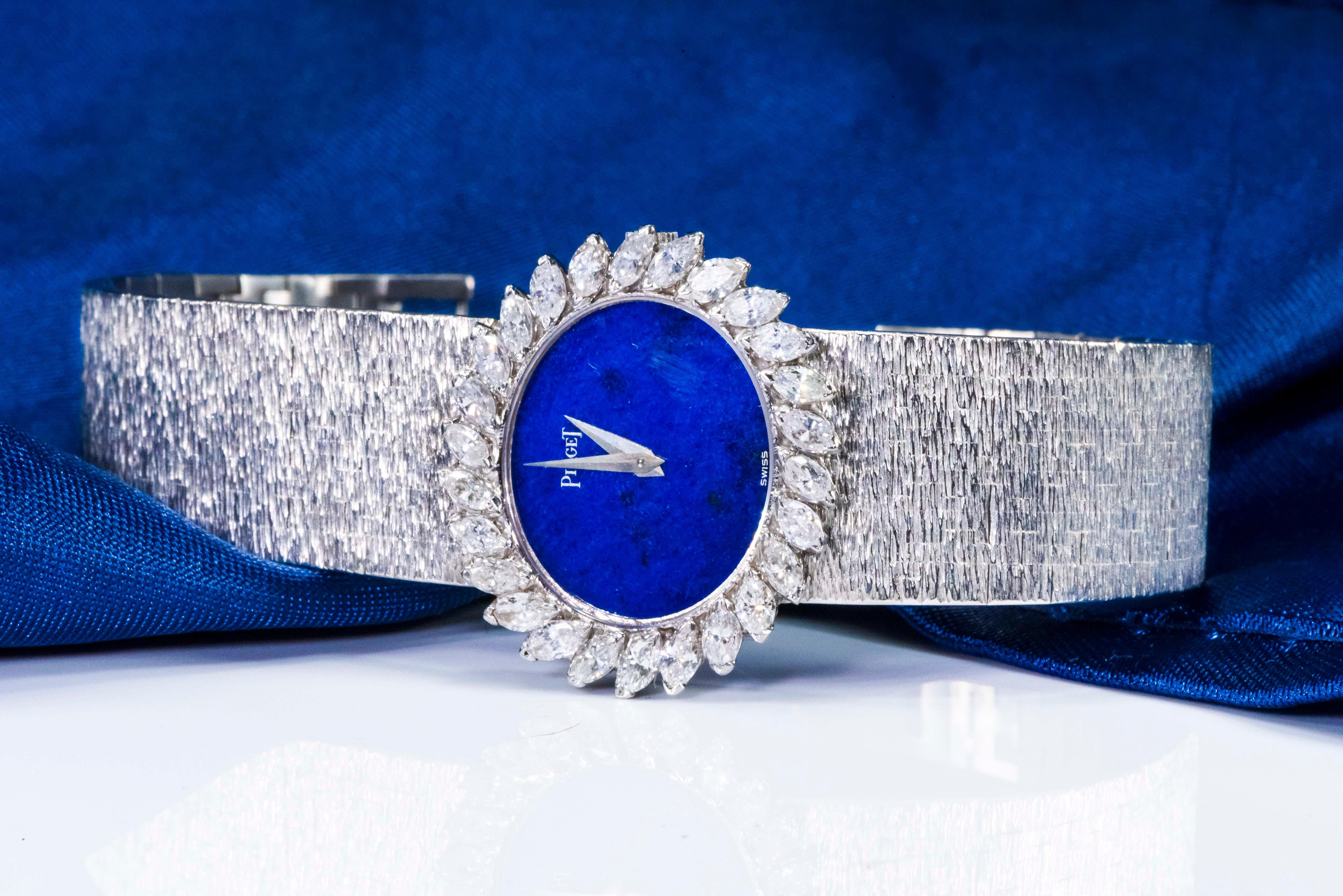 1970s Piaget Lapis 18 Karat White Gold Marquis Diamond Set Bracelet Watch 4