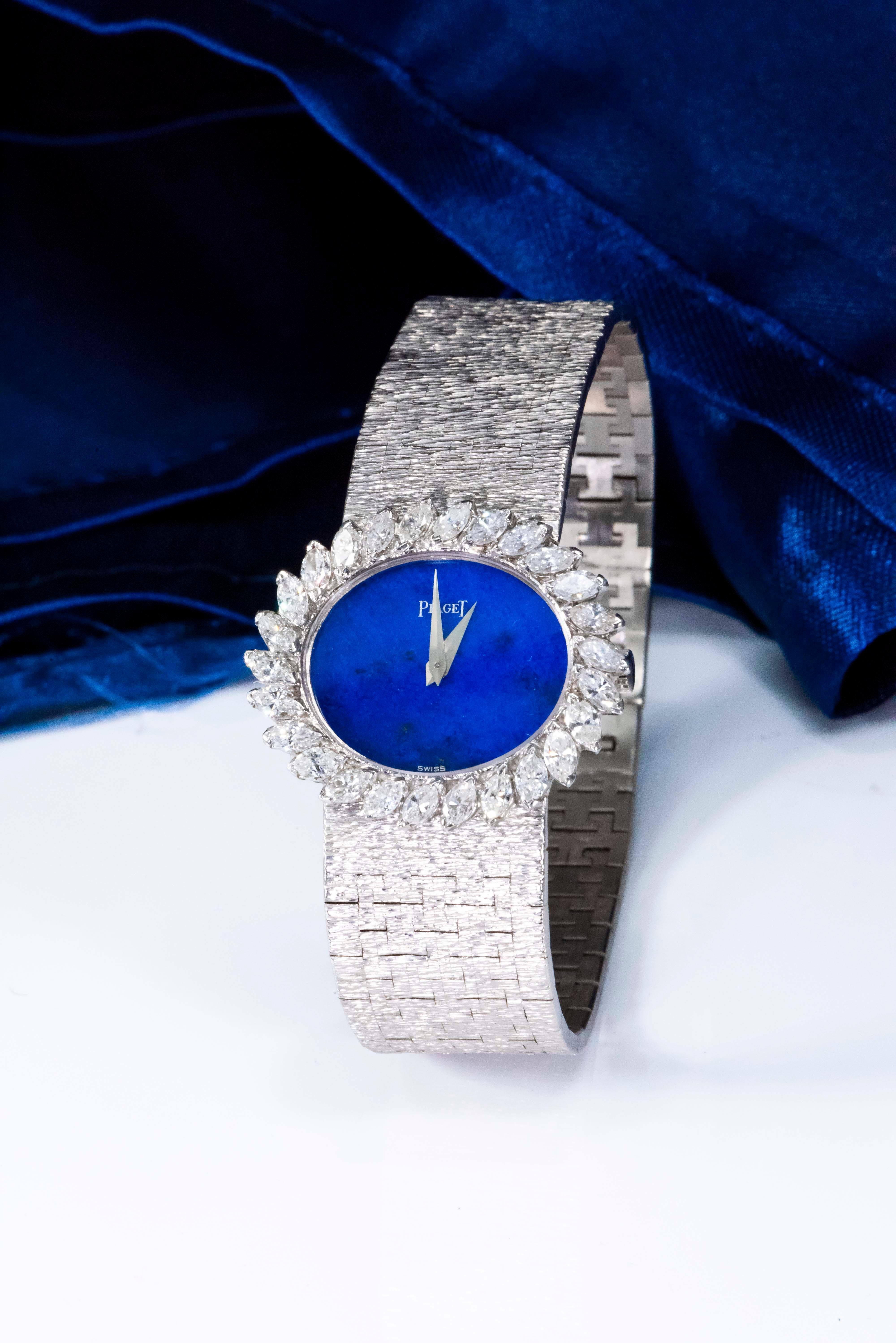 1970s Piaget Lapis 18 Karat White Gold Marquis Diamond Set Bracelet Watch 5