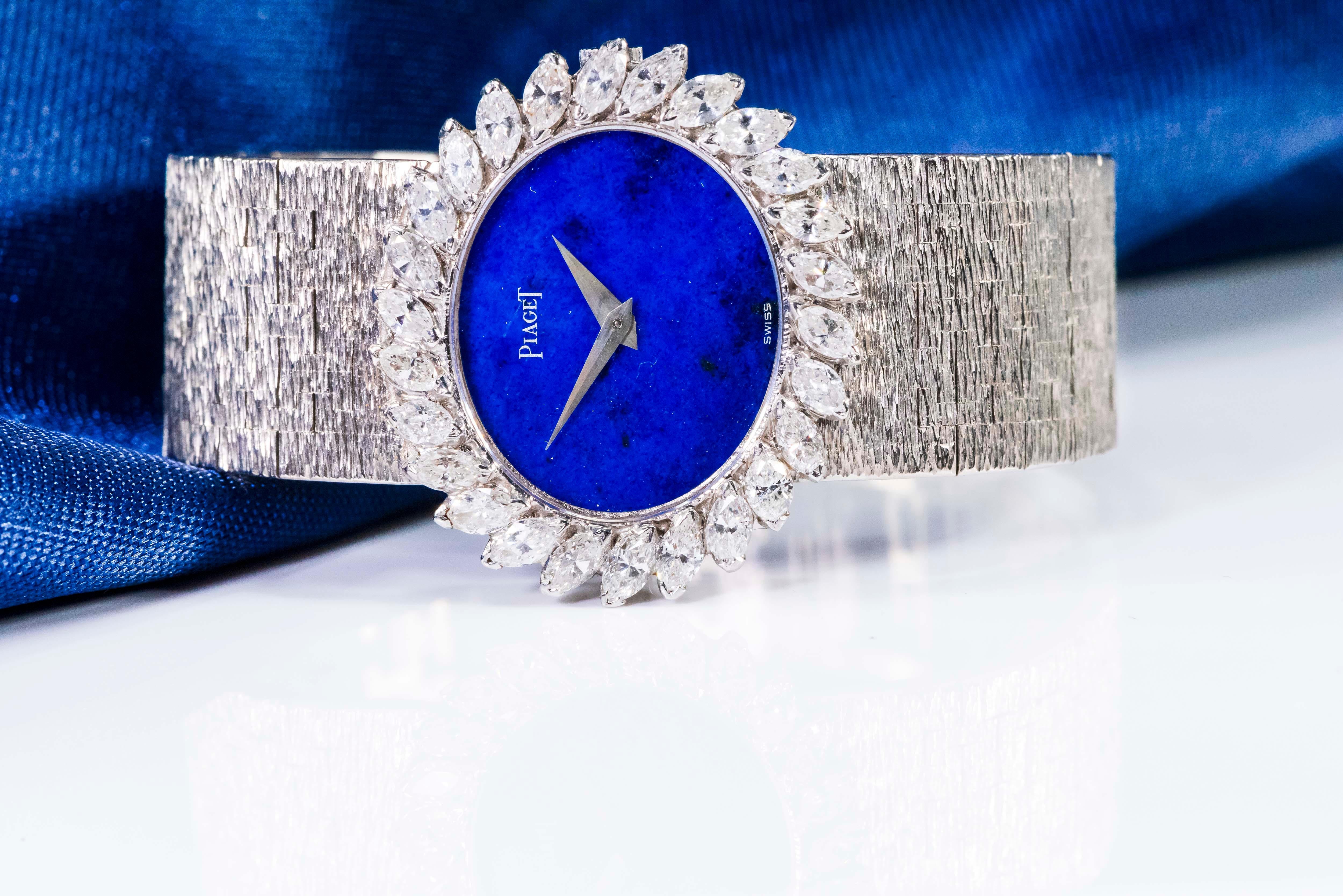 1970s Piaget Lapis 18 Karat White Gold Marquis Diamond Set Bracelet Watch 8