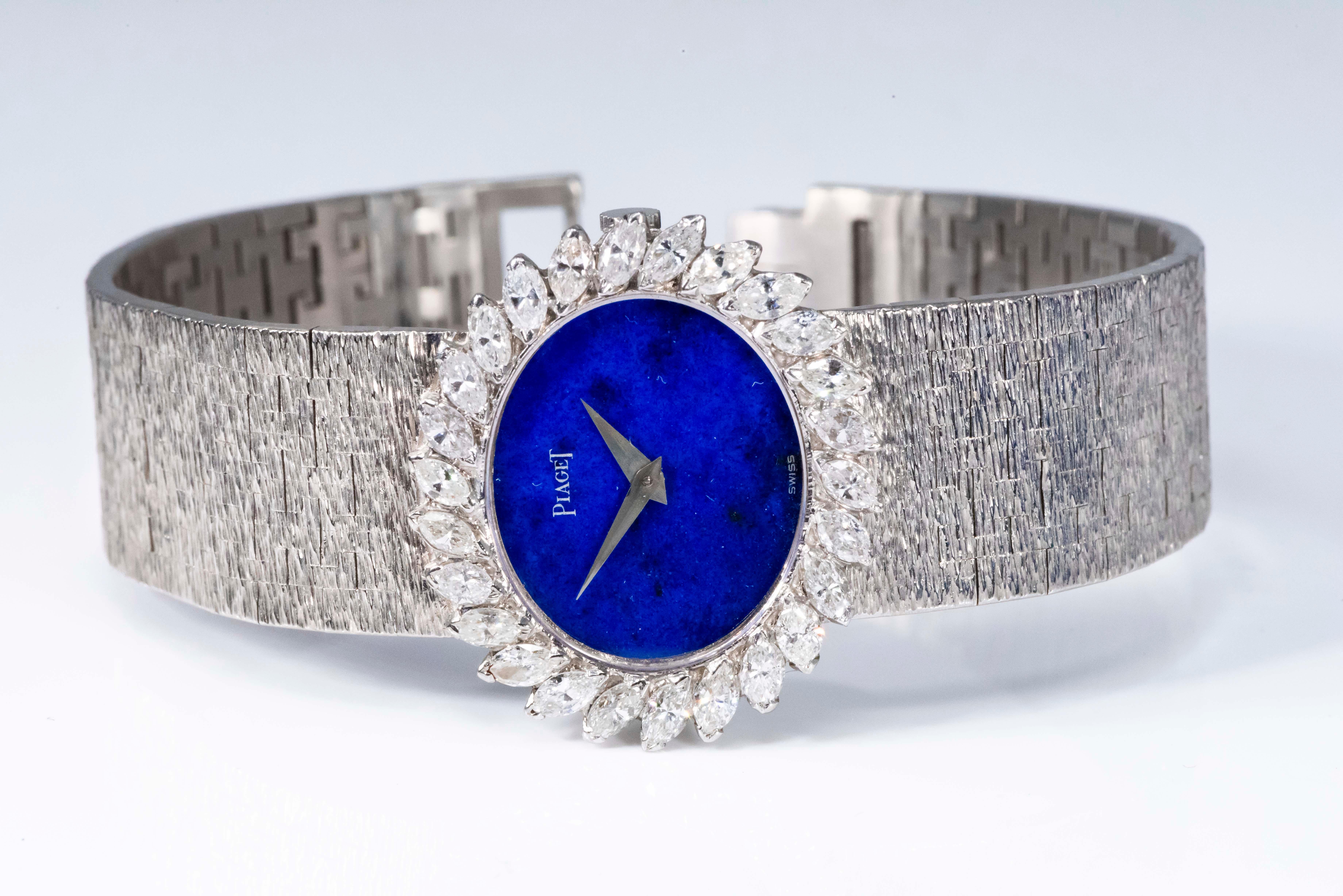 1970s Piaget Lapis 18 Karat White Gold Marquis Diamond Set Bracelet Watch 9
