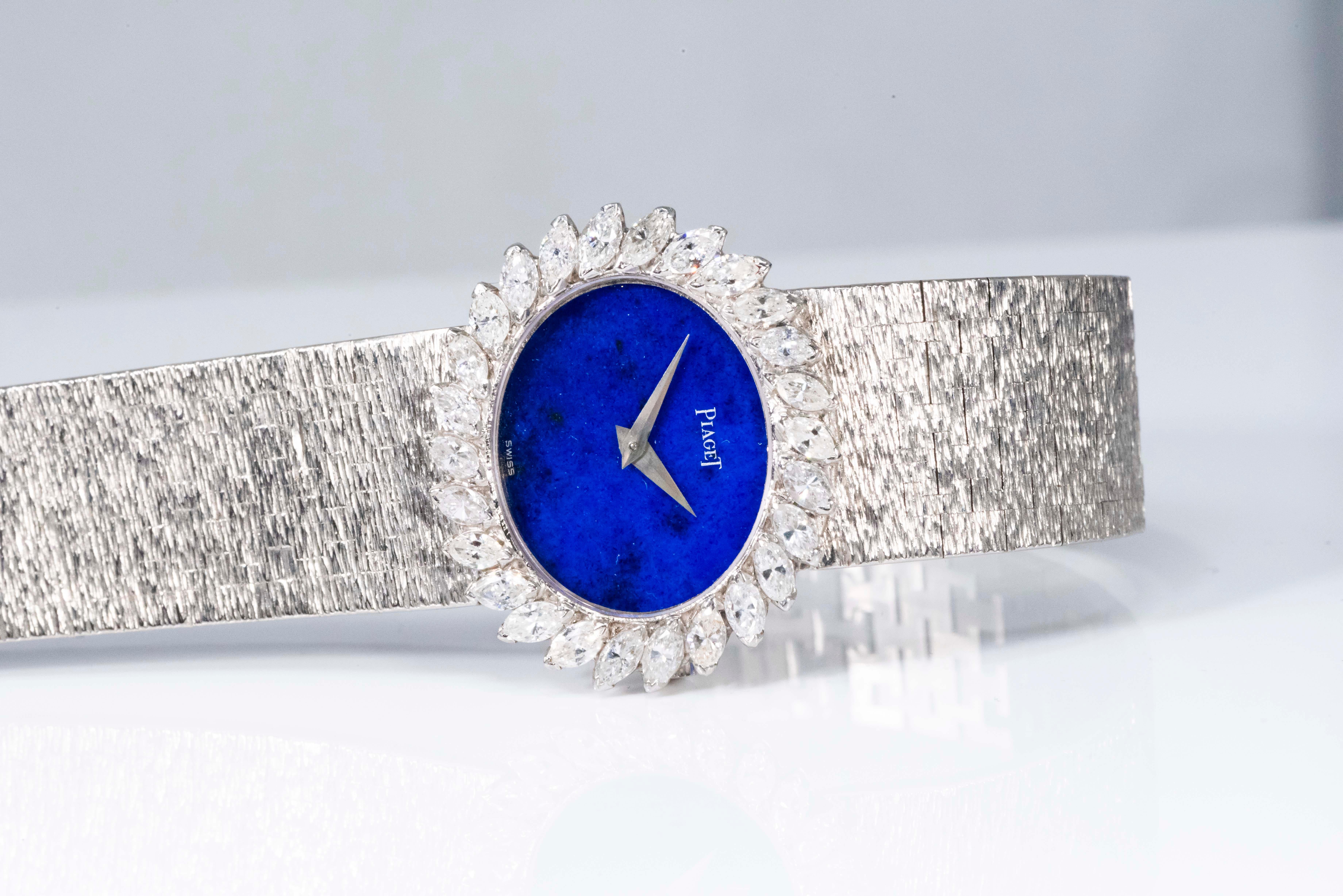 1970s Piaget Lapis 18 Karat White Gold Marquis Diamond Set Bracelet Watch 10