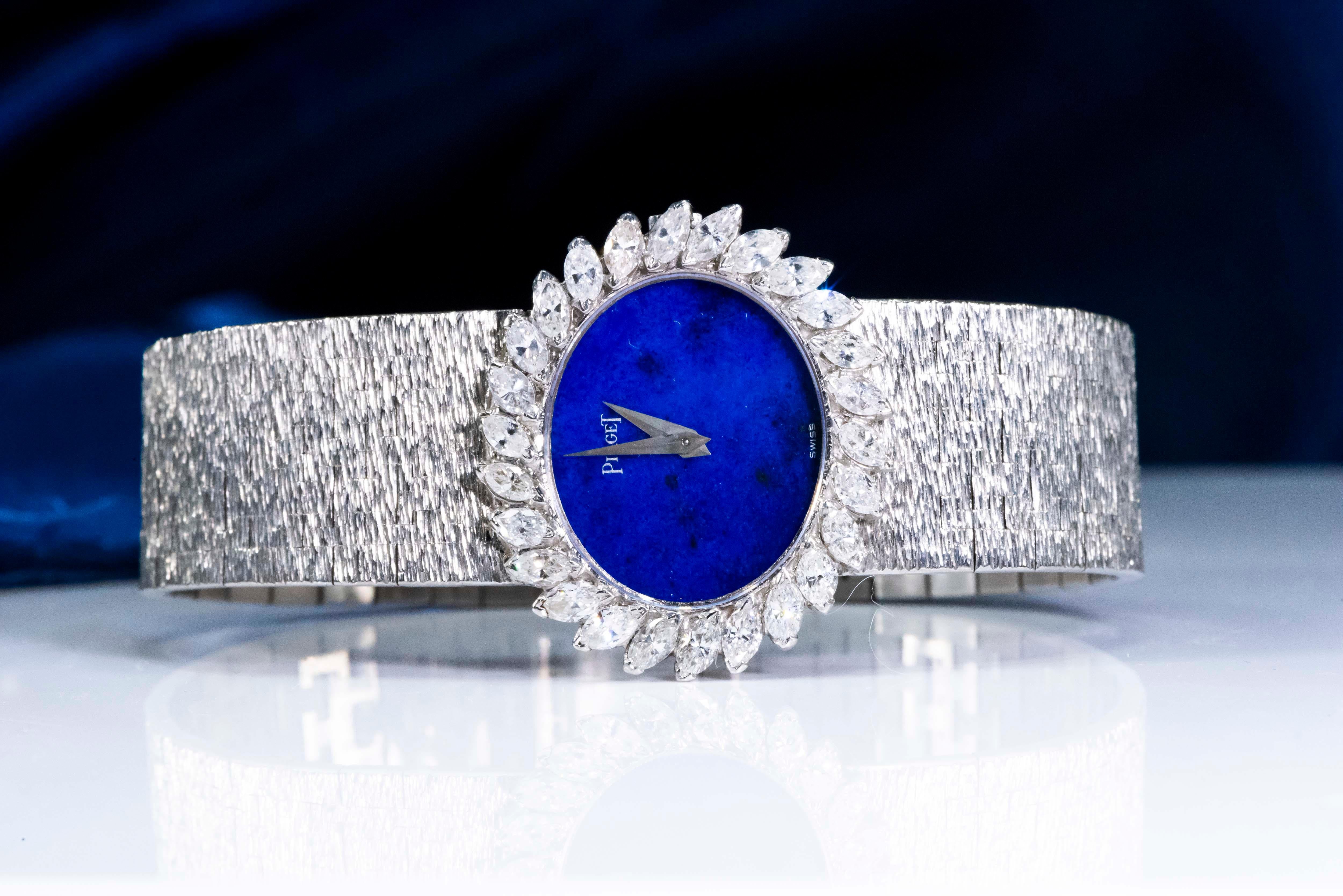 Marquise Cut 1970s Piaget Lapis 18 Karat White Gold Marquis Diamond Set Bracelet Watch