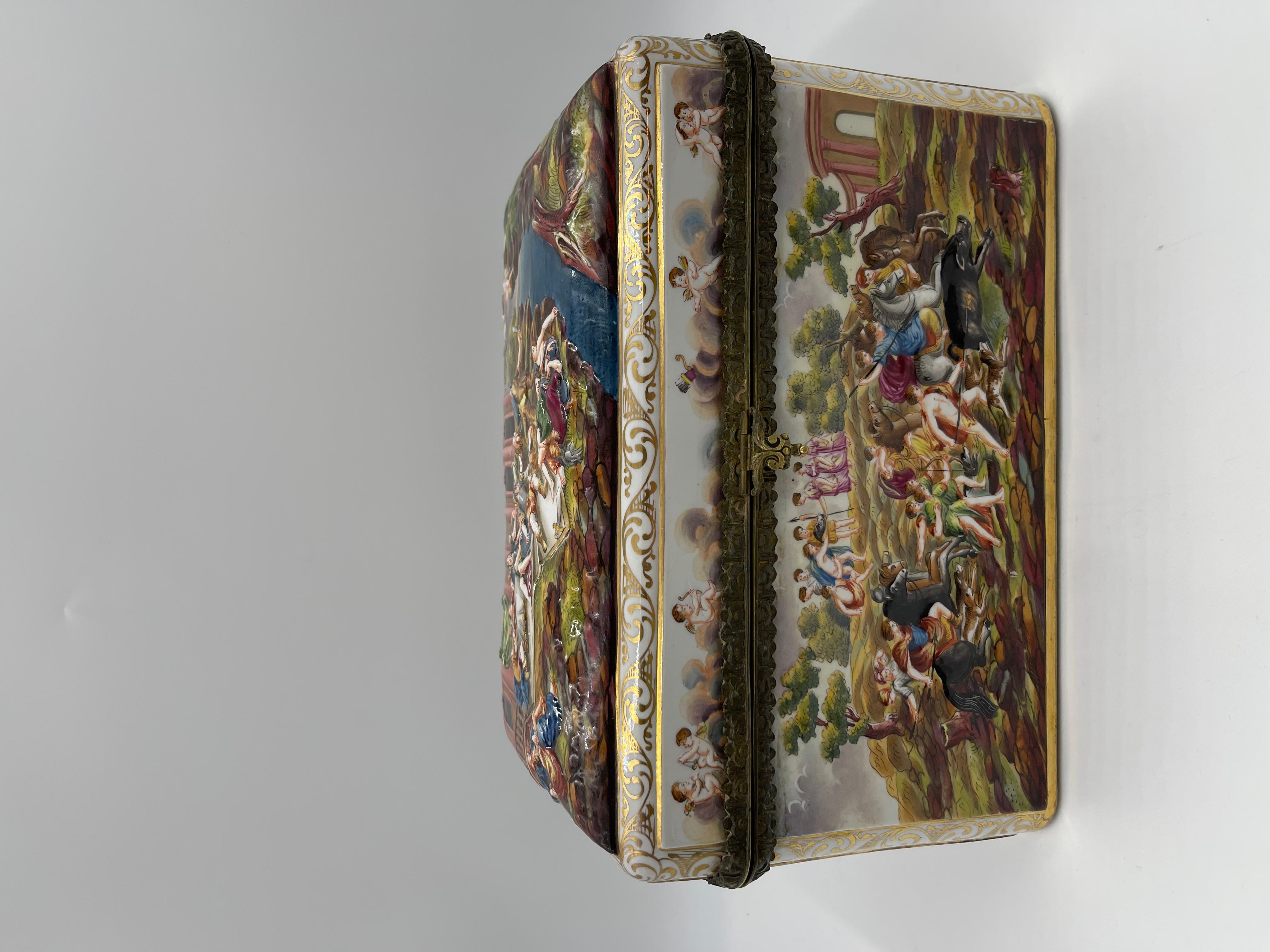 Rare grand coffret / coffret de table en porcelaine de Capodimonte du 19ème siècle en vente 6