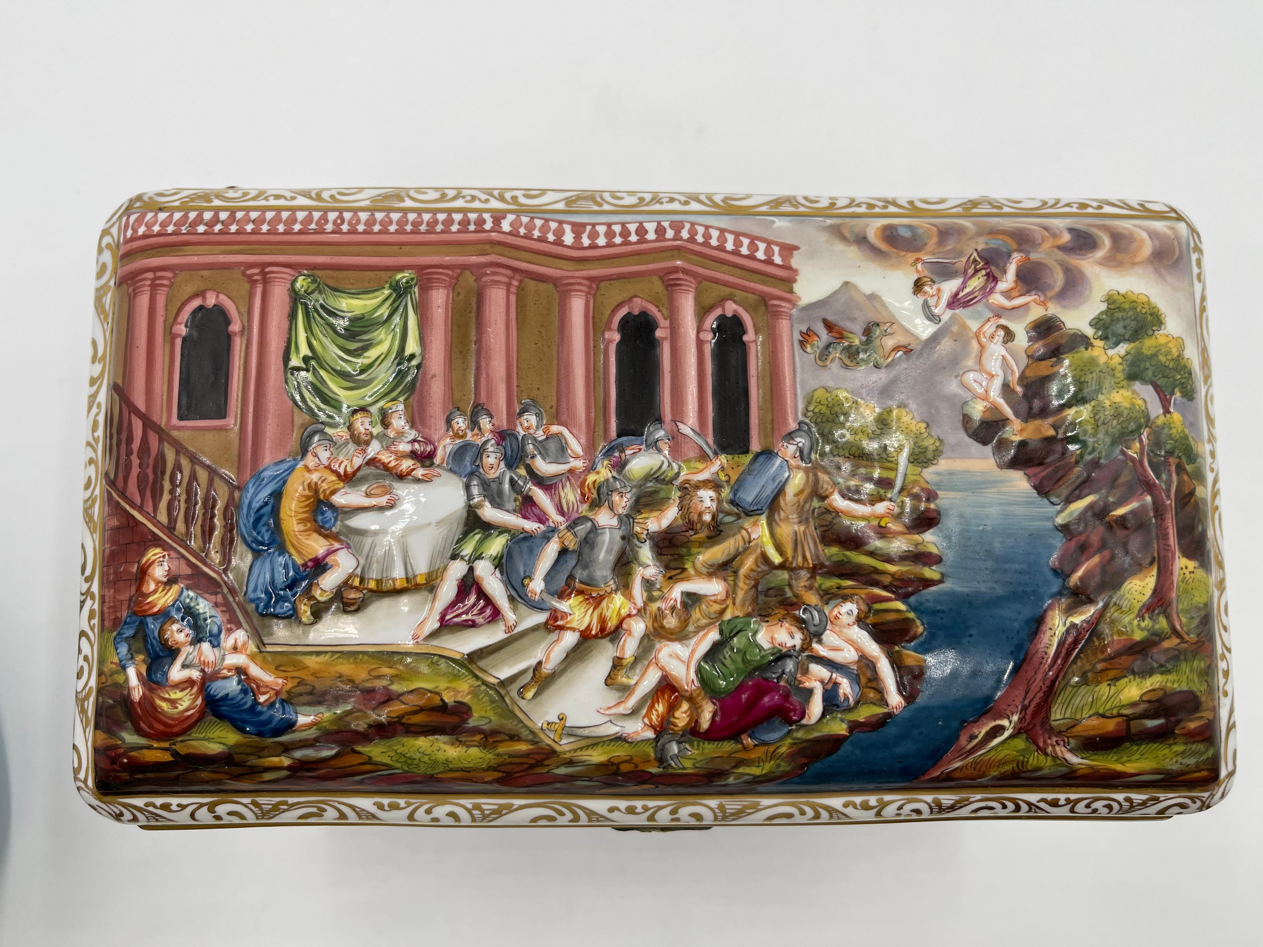 italien Rare grand coffret / coffret de table en porcelaine de Capodimonte du 19ème siècle en vente