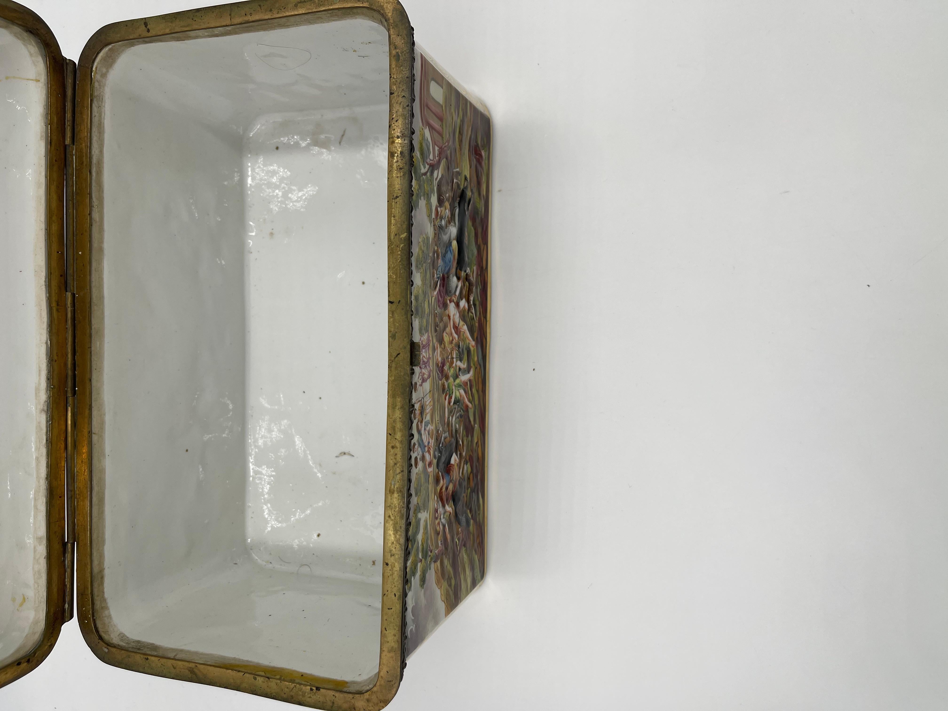 Gilt Rare Large 19th C. Capodimonte Porcelain Box / Table Casket For Sale