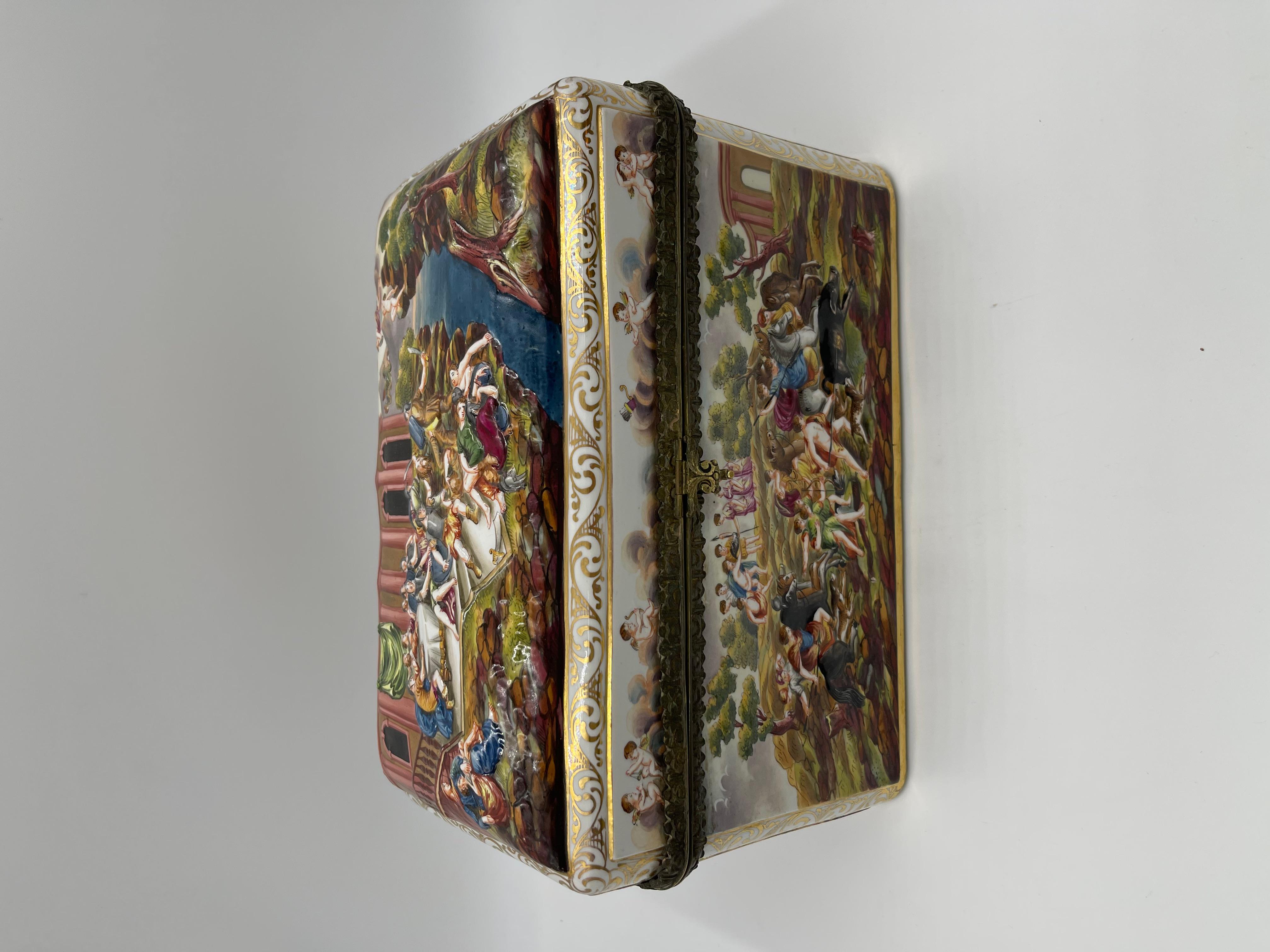 19th Century Rare Large 19th C. Capodimonte Porcelain Box / Table Casket For Sale