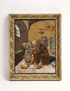 Rare Large 19th C. Italian Pietre Dure Plaque of a Monk in a Wine Cellar