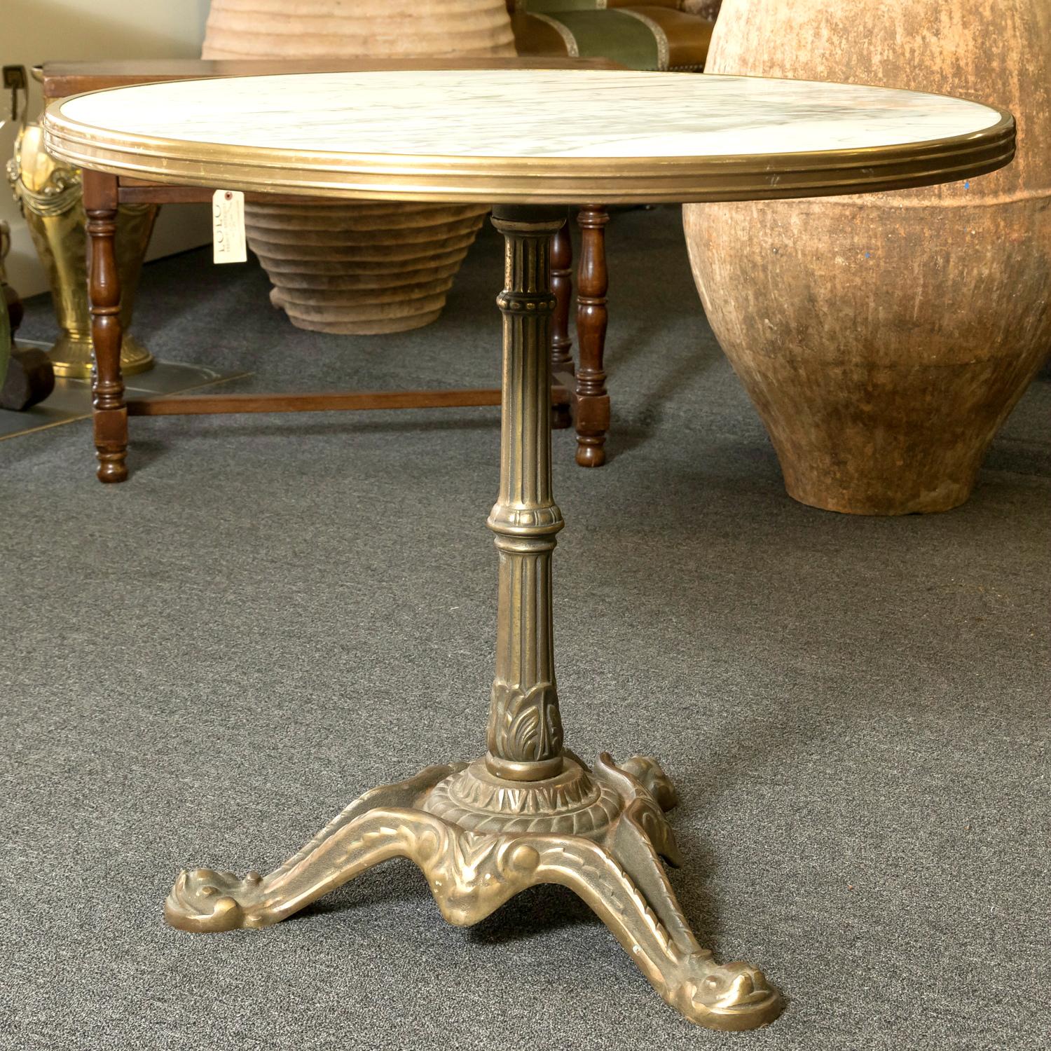 Rare Large 19th Century Antique French Bronze Bistro Table with White Marble Top In Good Condition In Birmingham, AL