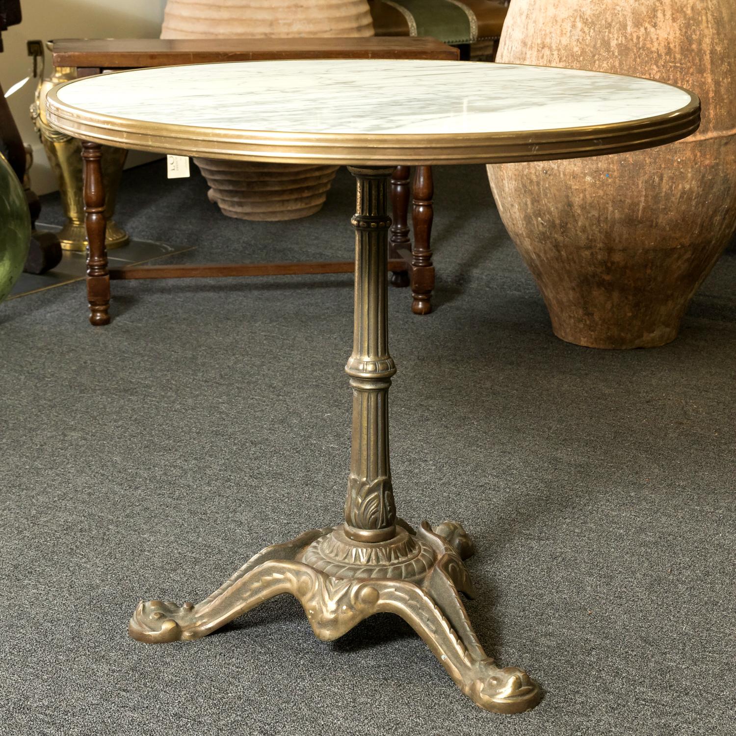 Late 19th Century Rare Large 19th Century Antique French Bronze Bistro Table with White Marble Top
