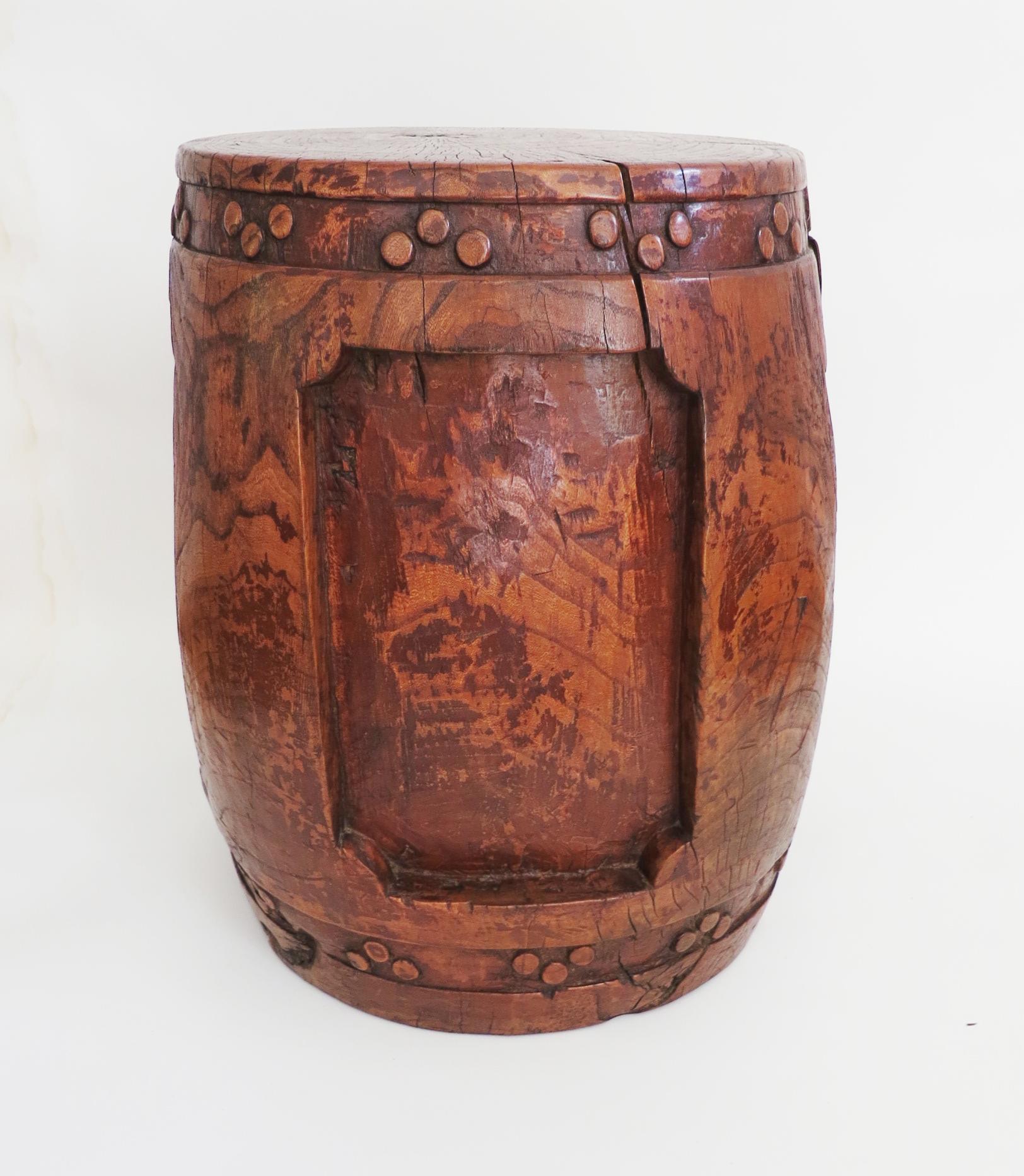 Rare Large 19th Century Carved Chinese Wooden Stool For Sale 2