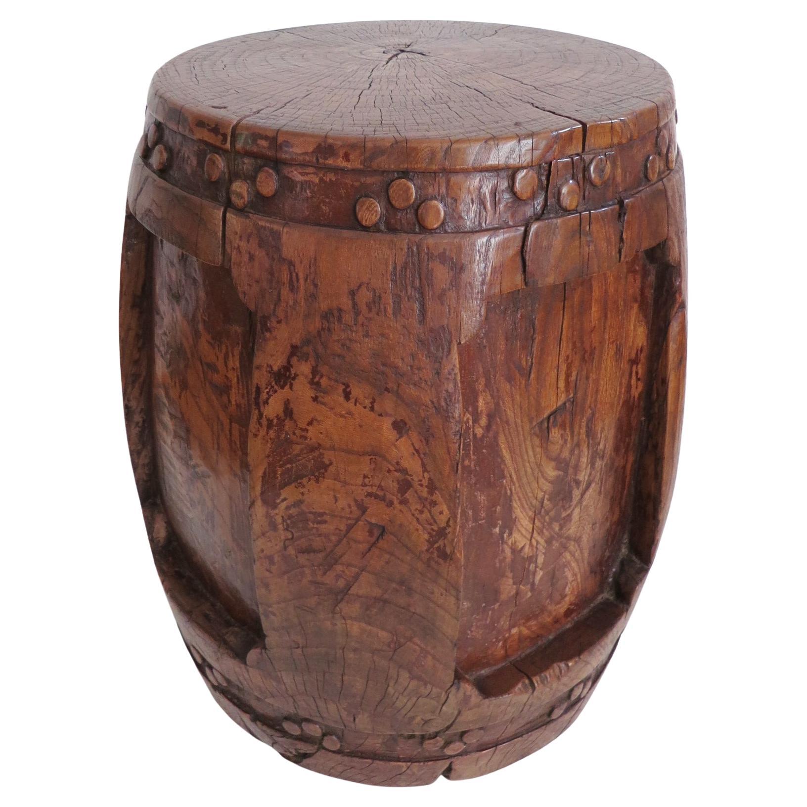 Rare Large 19th Century Carved Chinese Wooden Stool For Sale