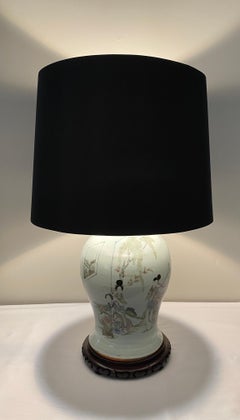 Rare Large 19th Century Chinese Porcelain Bulbous Vase Lamp, Pale Blue