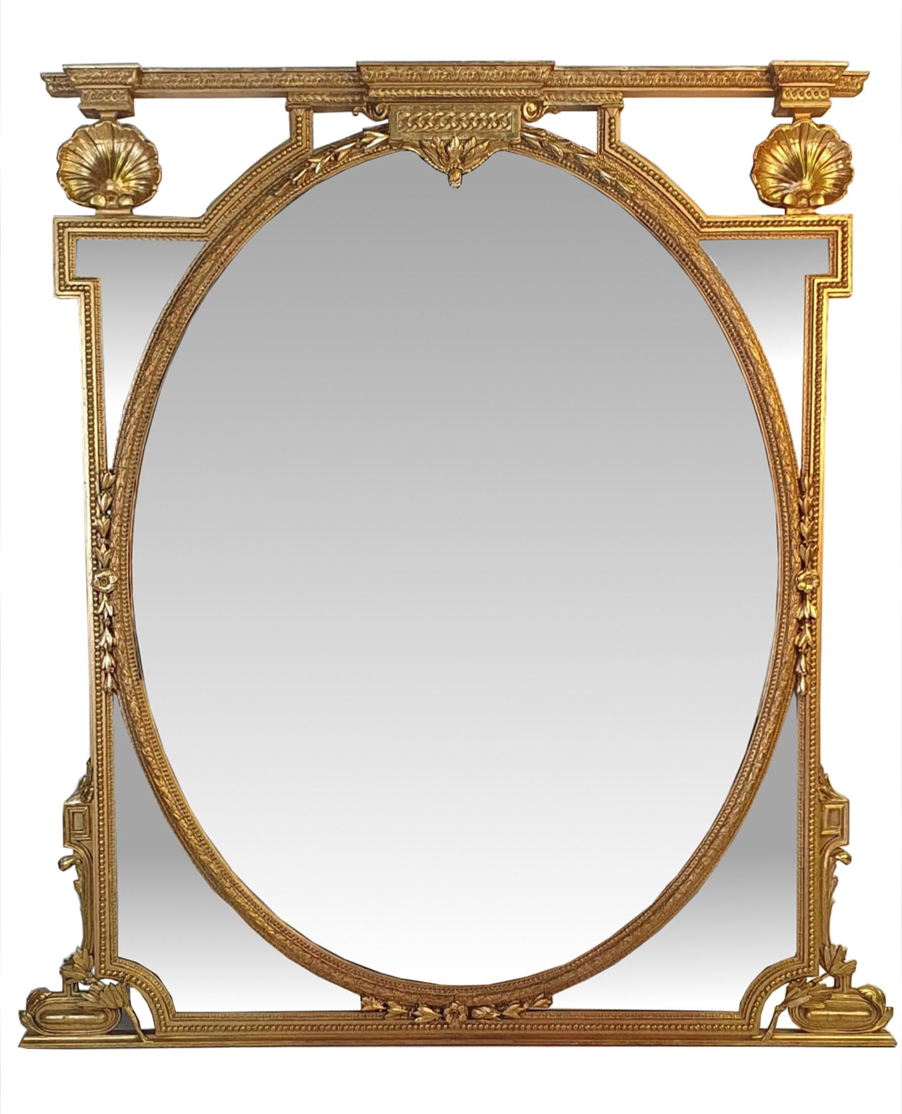 Rare Large 19th Century Compartmentalised Gilt Oval Mirror In Good Condition For Sale In Dublin, IE