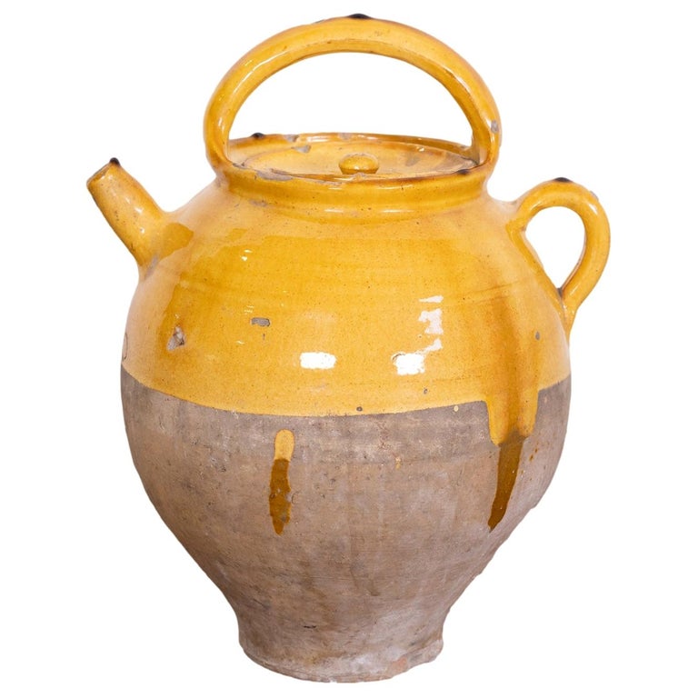 Rare Large 19th Century French Cruche with Yellow Ochre Glaze Complete ...