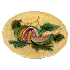 Raro piatto grande in maiolica a forma di melone del XIX secolo