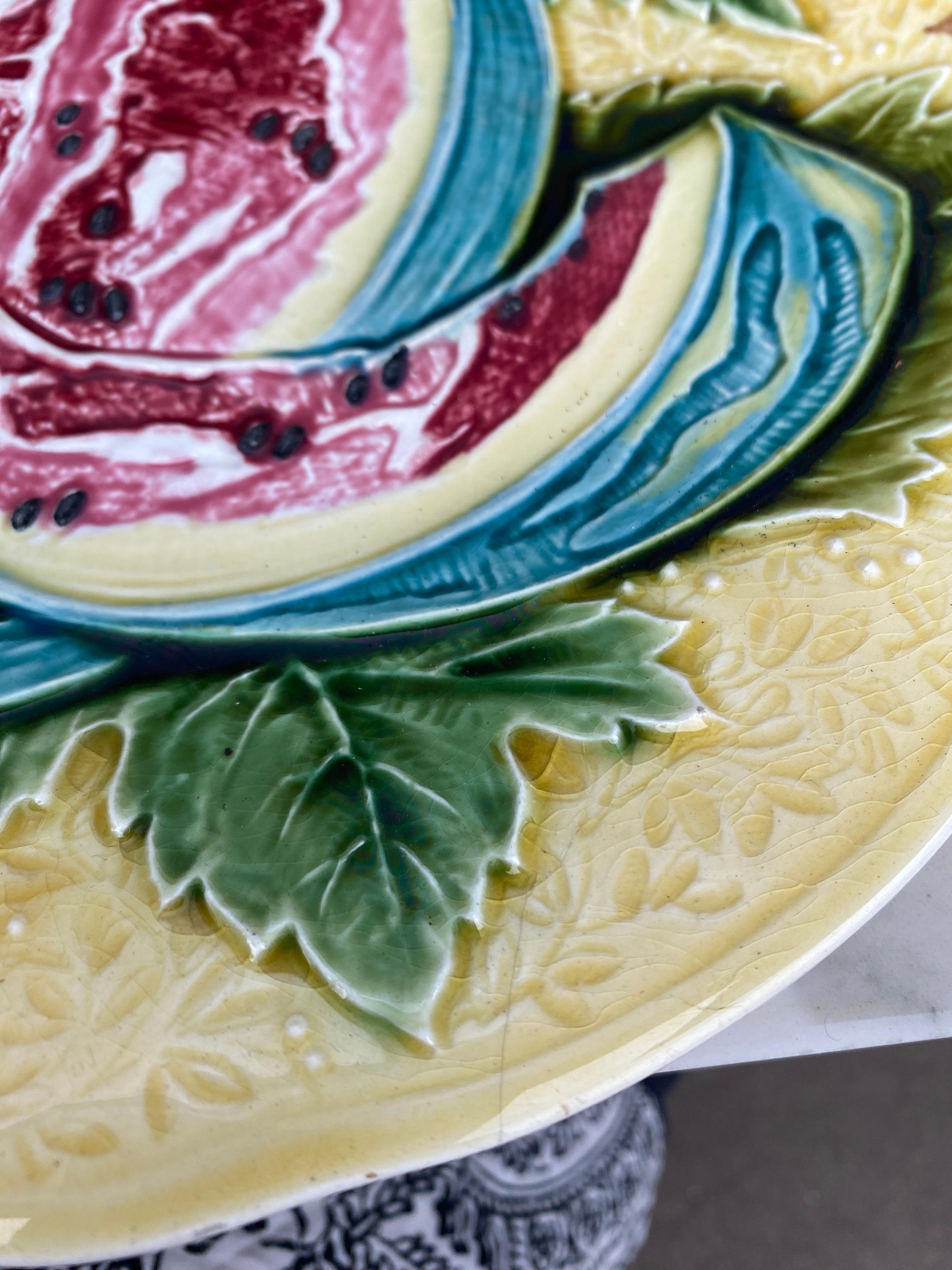 Faience Rare Large 19th Century Majolica Melon Platter For Sale
