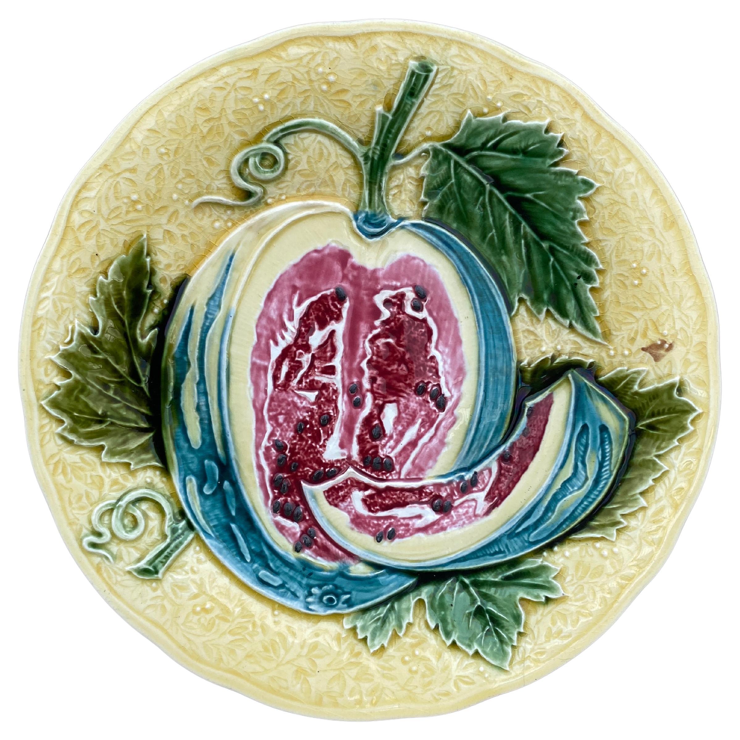 Rare Large 19th Century Majolica Melon Platter For Sale