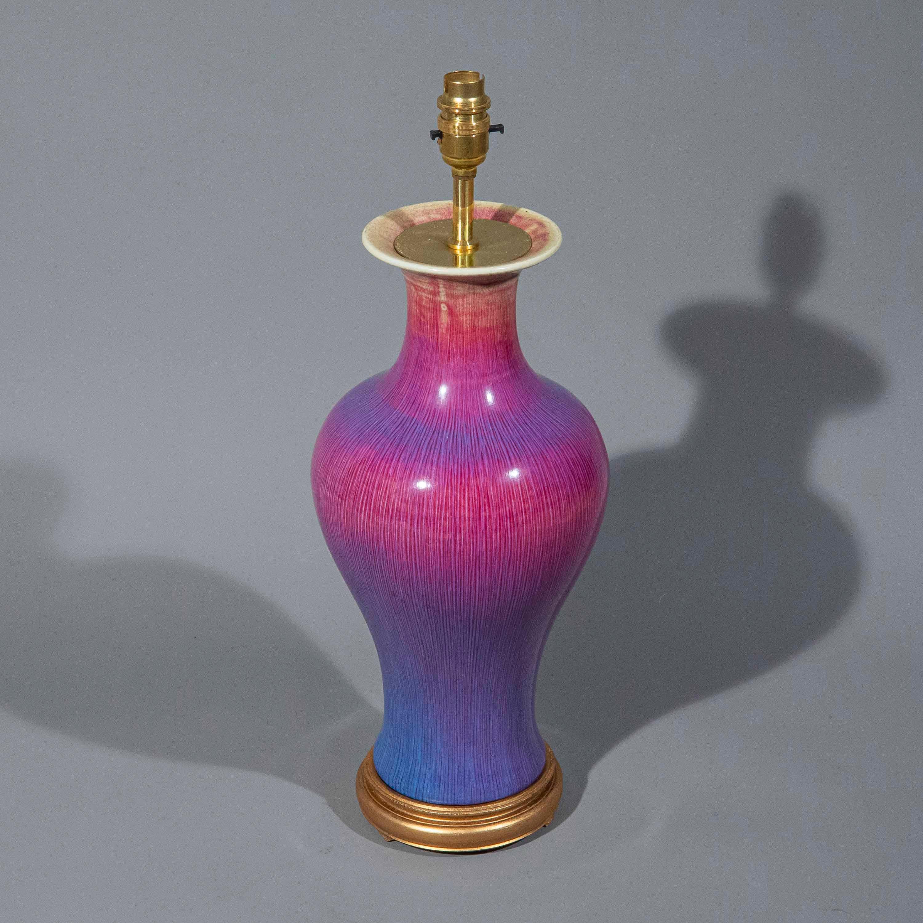 Qing Chinese Flambé Vase Lamp For Sale