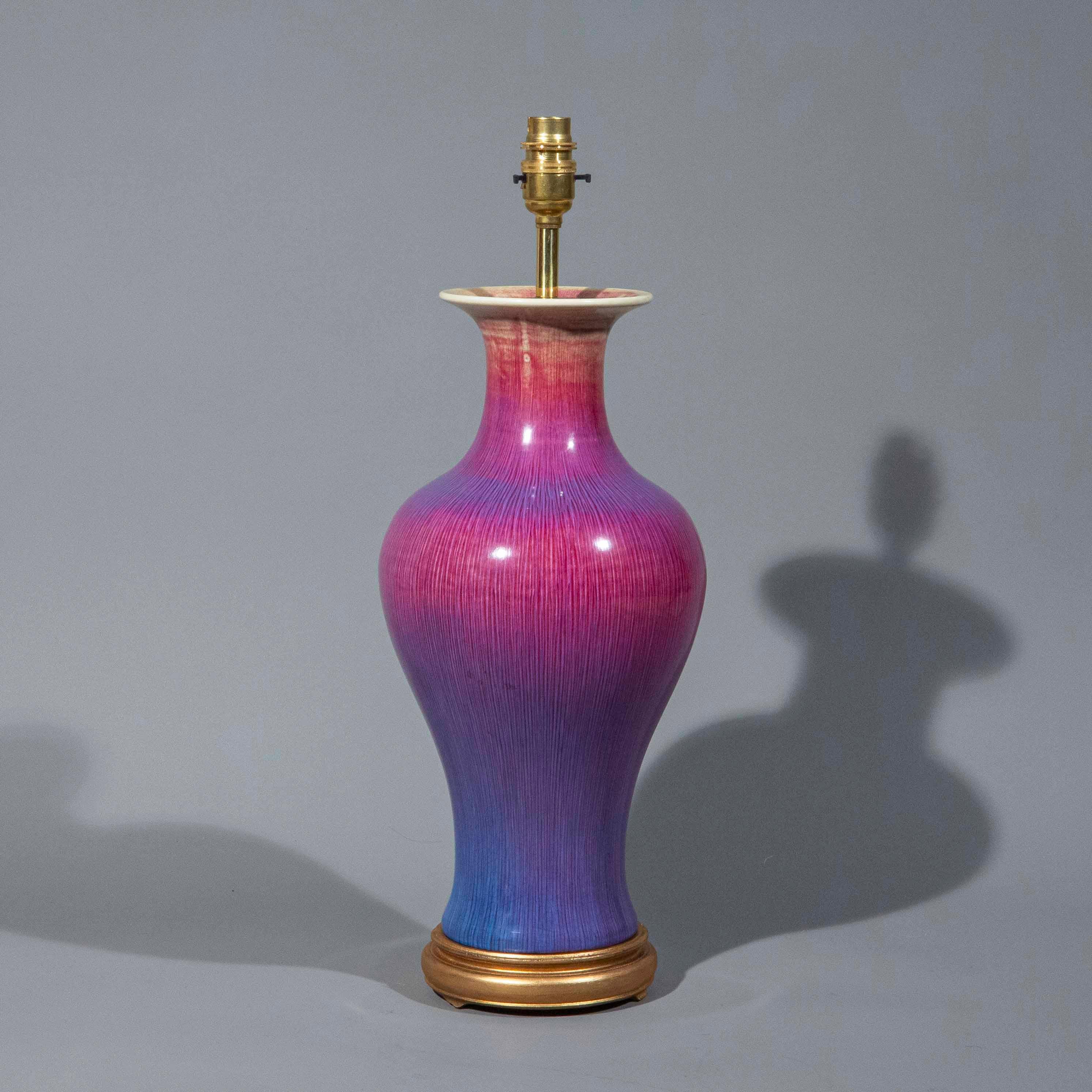 Ceramic Chinese Flambé Vase Lamp For Sale
