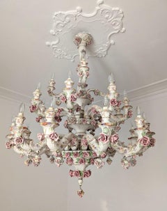 Rare Large 3 tier Italian Porcelain Chandelier 1950s 24 lights Capodimonte style