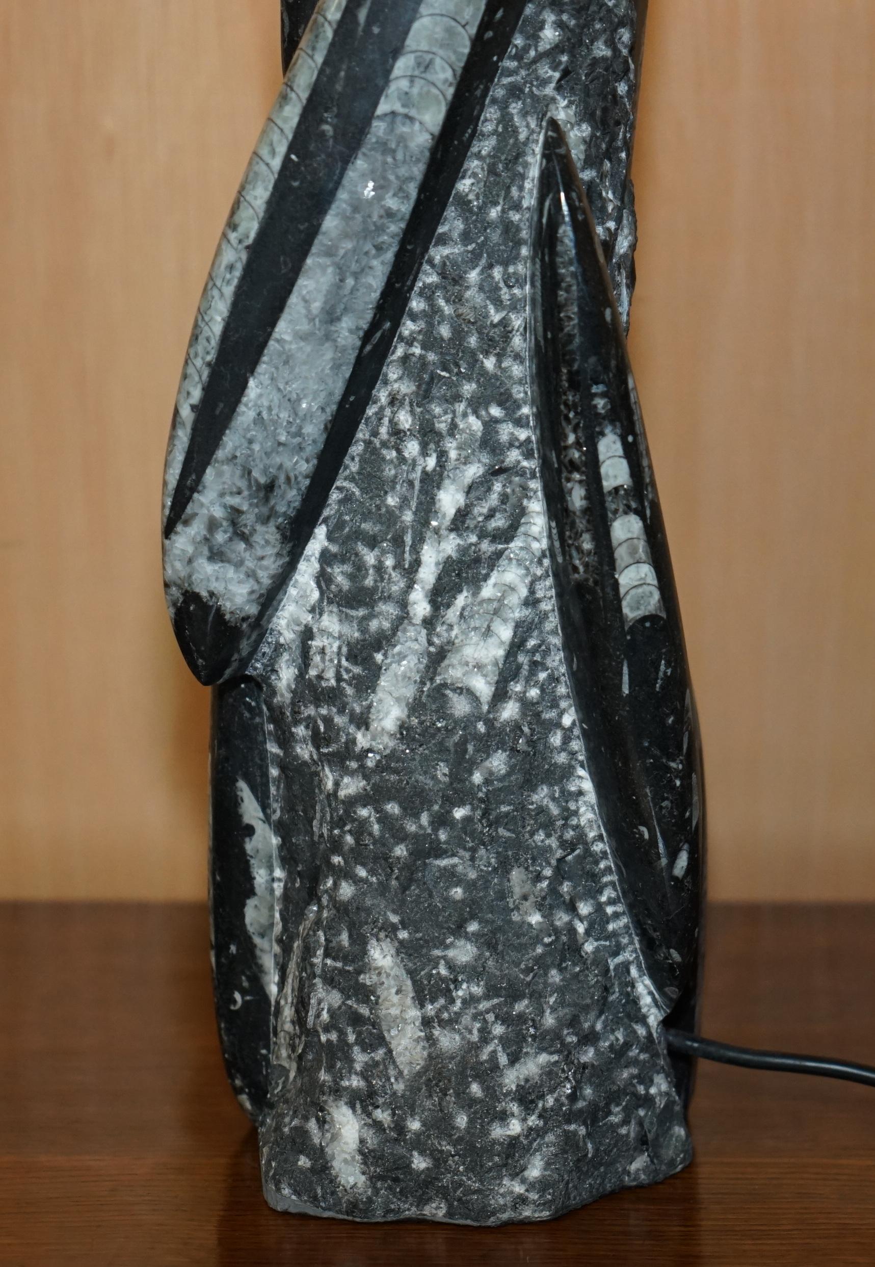 RARE & LARGE 395 MILLION YEAR OLD FOSSILIZED ORTHOCERAS MARBLE FiNISH TABLE LAMP in vendita 5