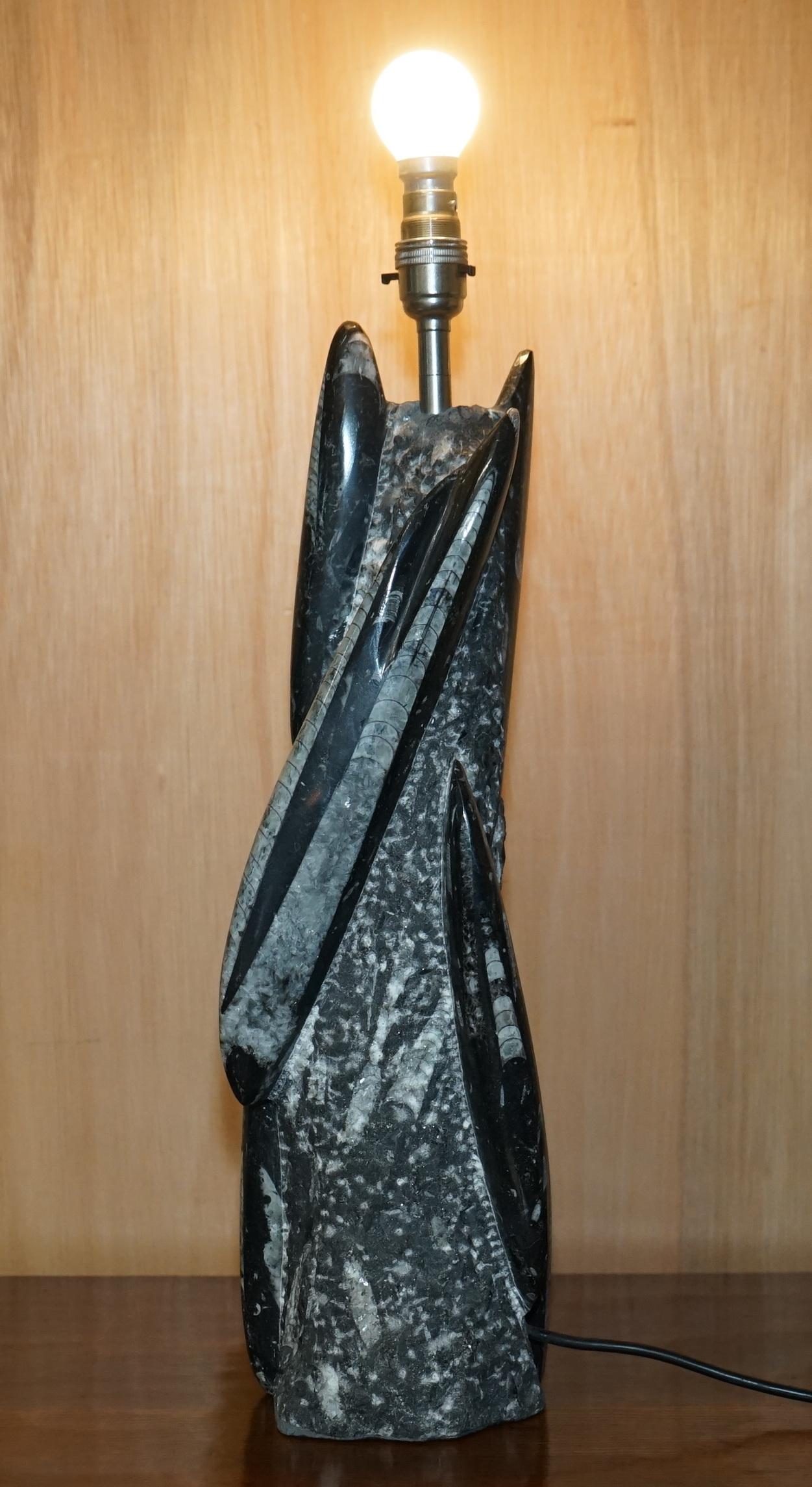 RARE & LARGE 395 MILLION YEAR OLD FOSSILIZED ORTHOCERAS MARBLE FiNISH TABLE LAMP in vendita 2
