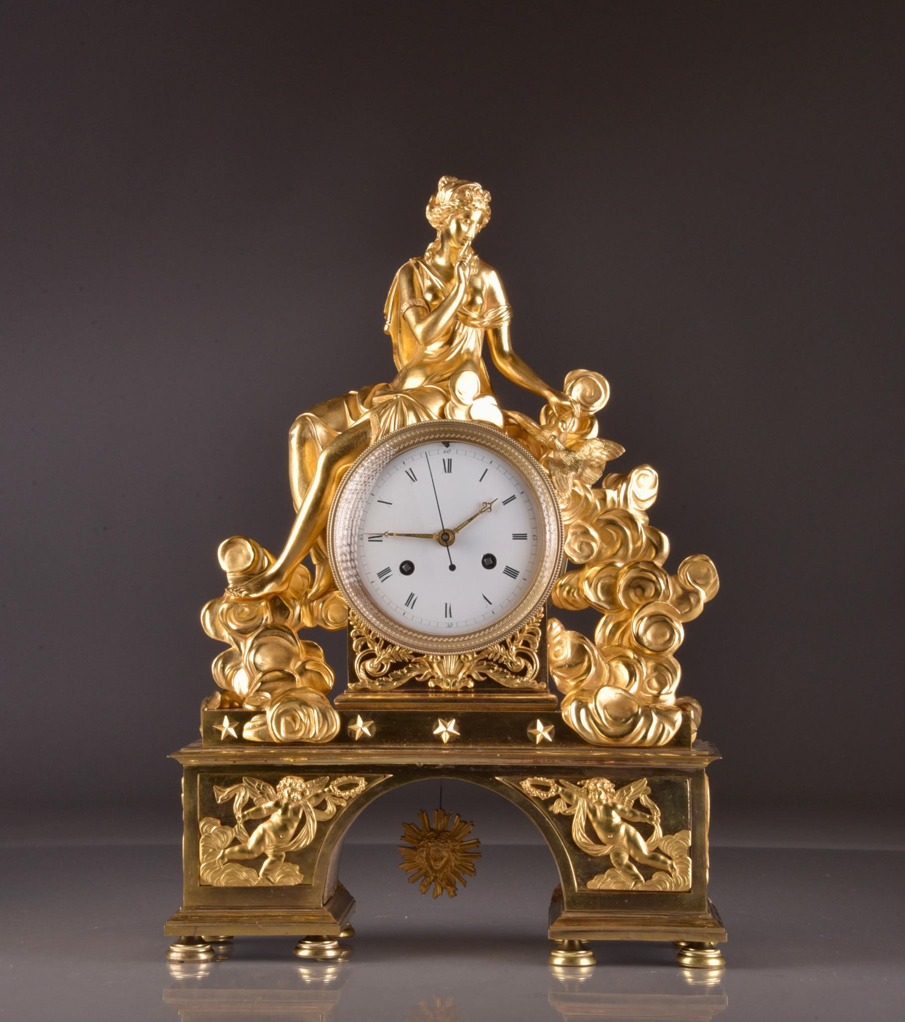 Rare Large Romantic French Directoire Mantel Clock, Late 18th C For Sale 3