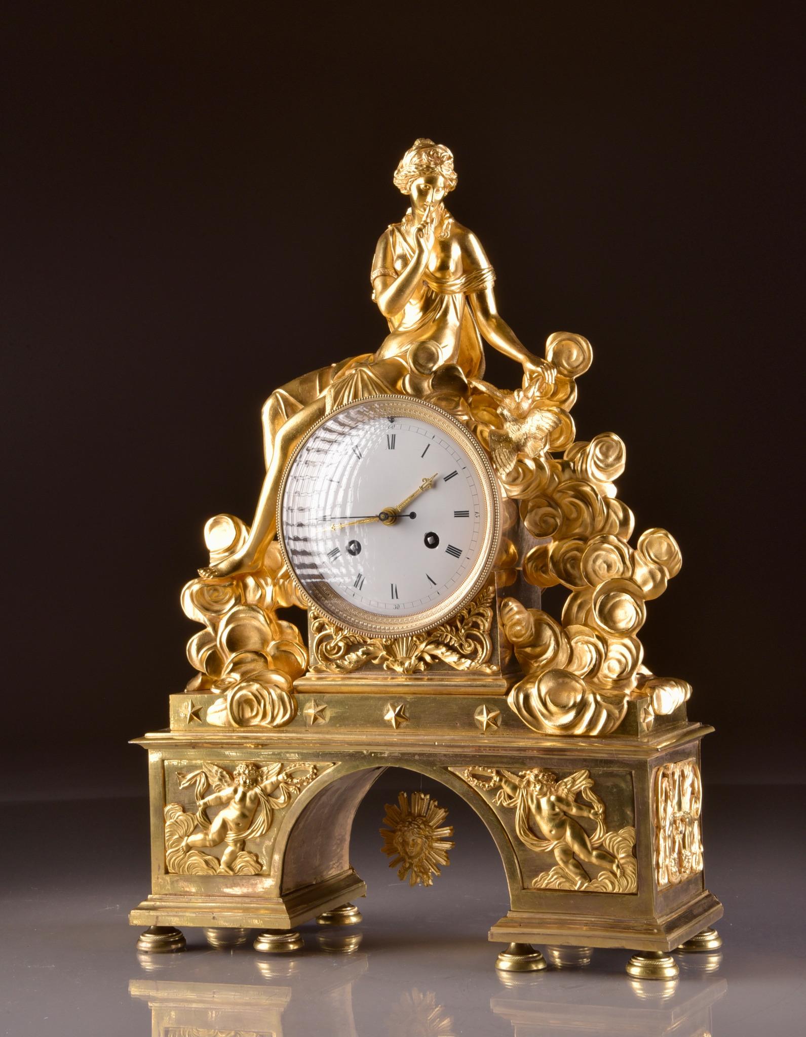 Rare Large Romantic French Directoire Mantel Clock, Late 18th C For Sale 9