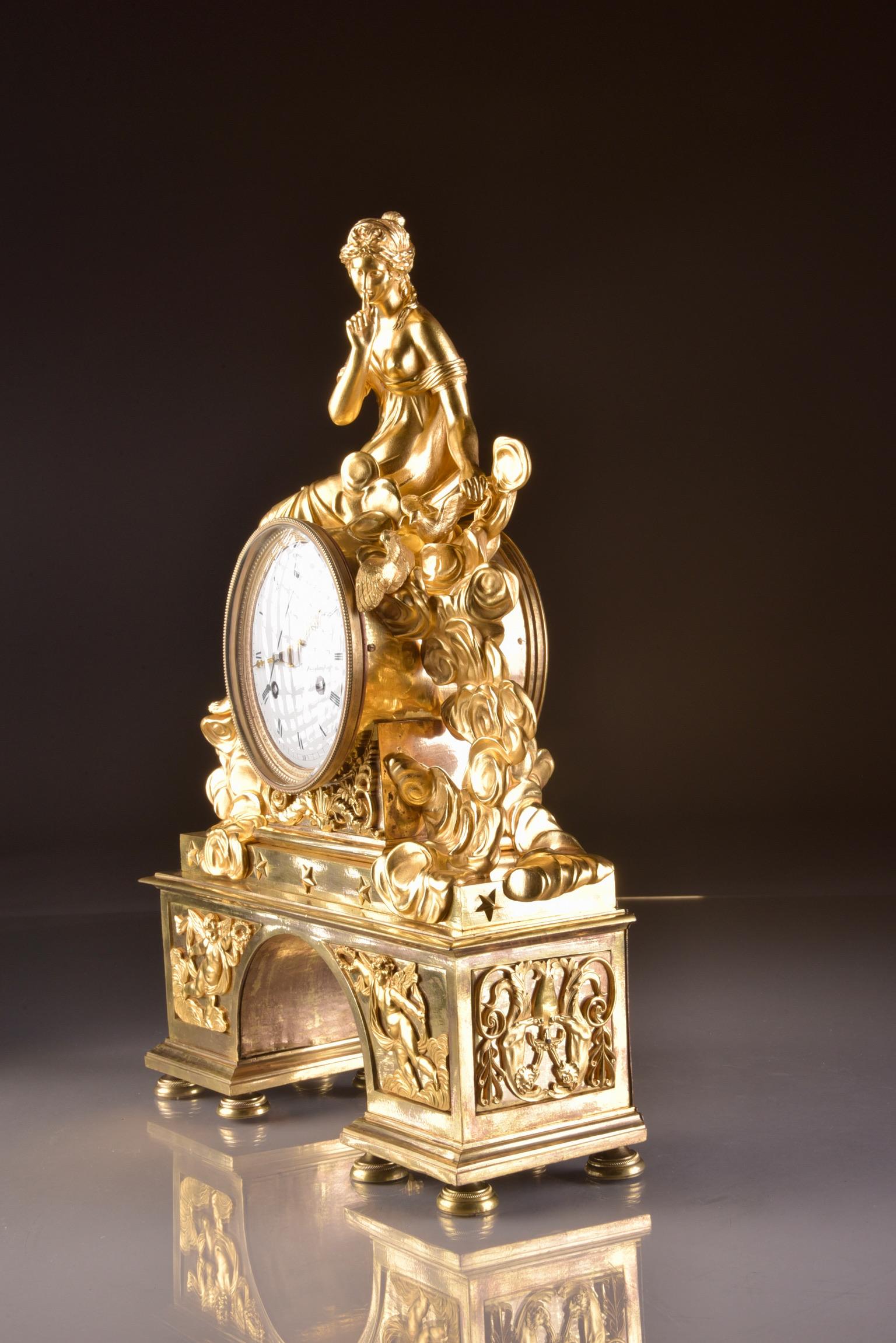Rare Large Romantic French Directoire Mantel Clock, Late 18th C For Sale 10
