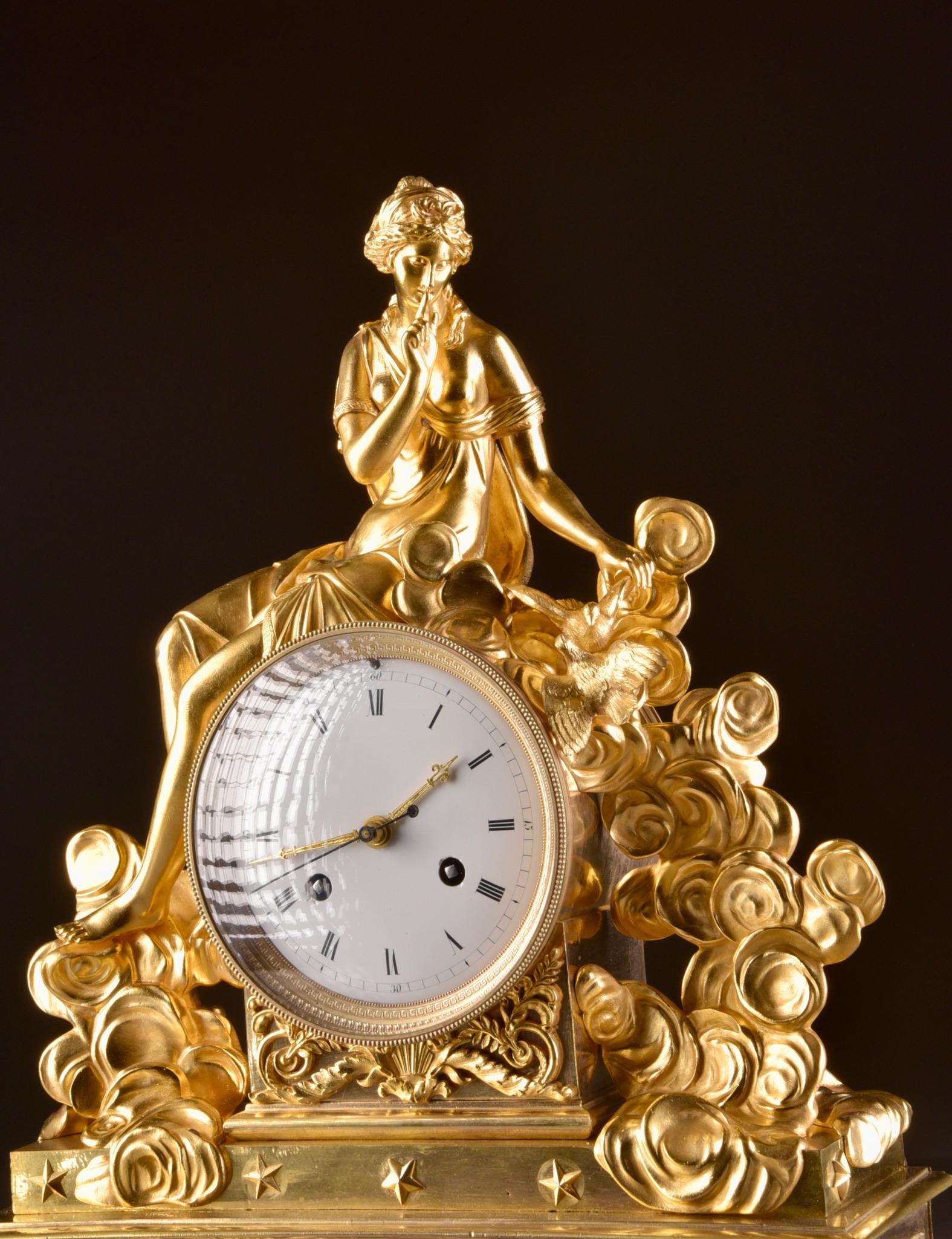 Gilt Rare Large Romantic French Directoire Mantel Clock, Late 18th C For Sale