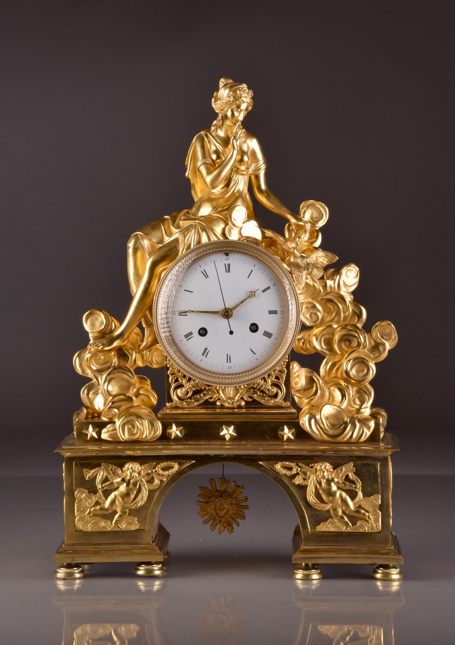 Rare Large Romantic French Directoire Mantel Clock, Late 18th C In Good Condition For Sale In Ulestraten, Limburg