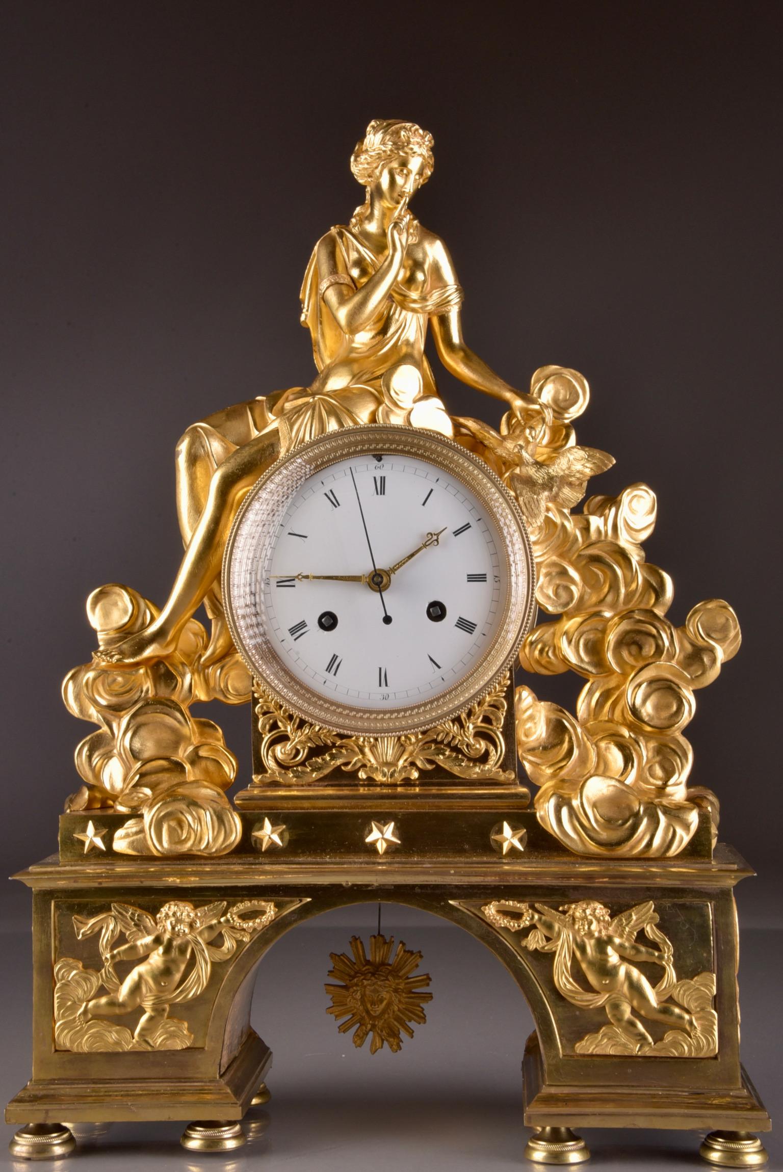 Rare Large Romantic French Directoire Mantel Clock, Late 18th C For Sale 2