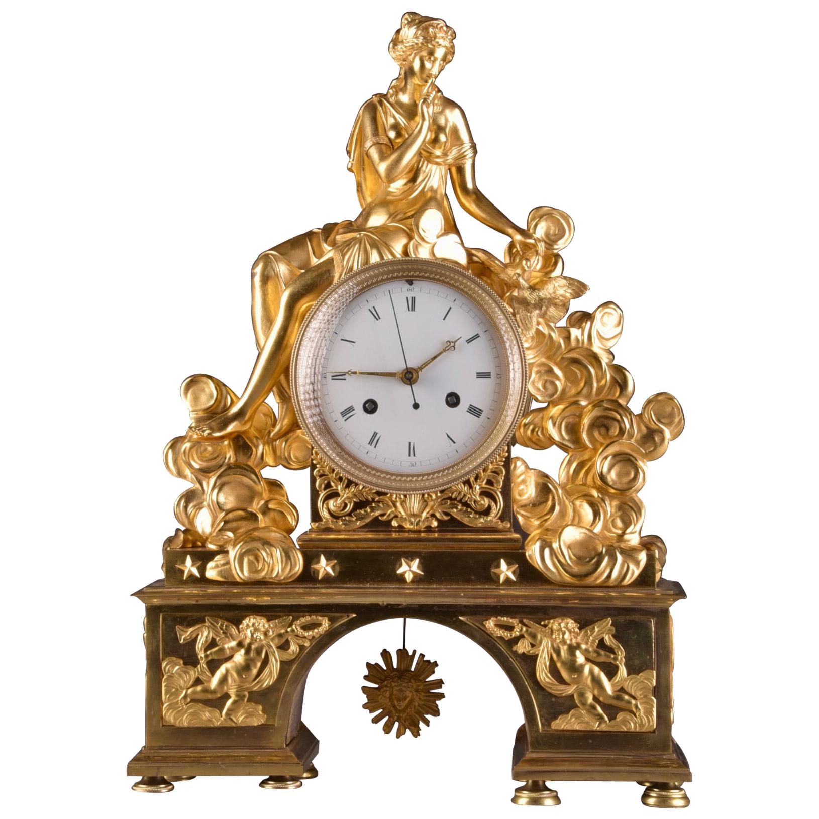Rare Large Romantic French Directoire Mantel Clock, Late 18th C