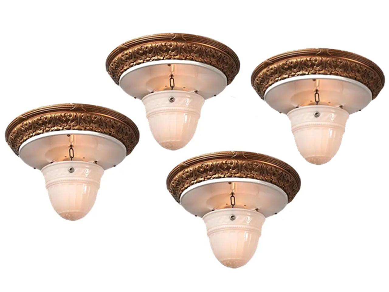 Rare, Large and Original Reflectolyte Flush Mount Lamps In Good Condition For Sale In Peekskill, NY