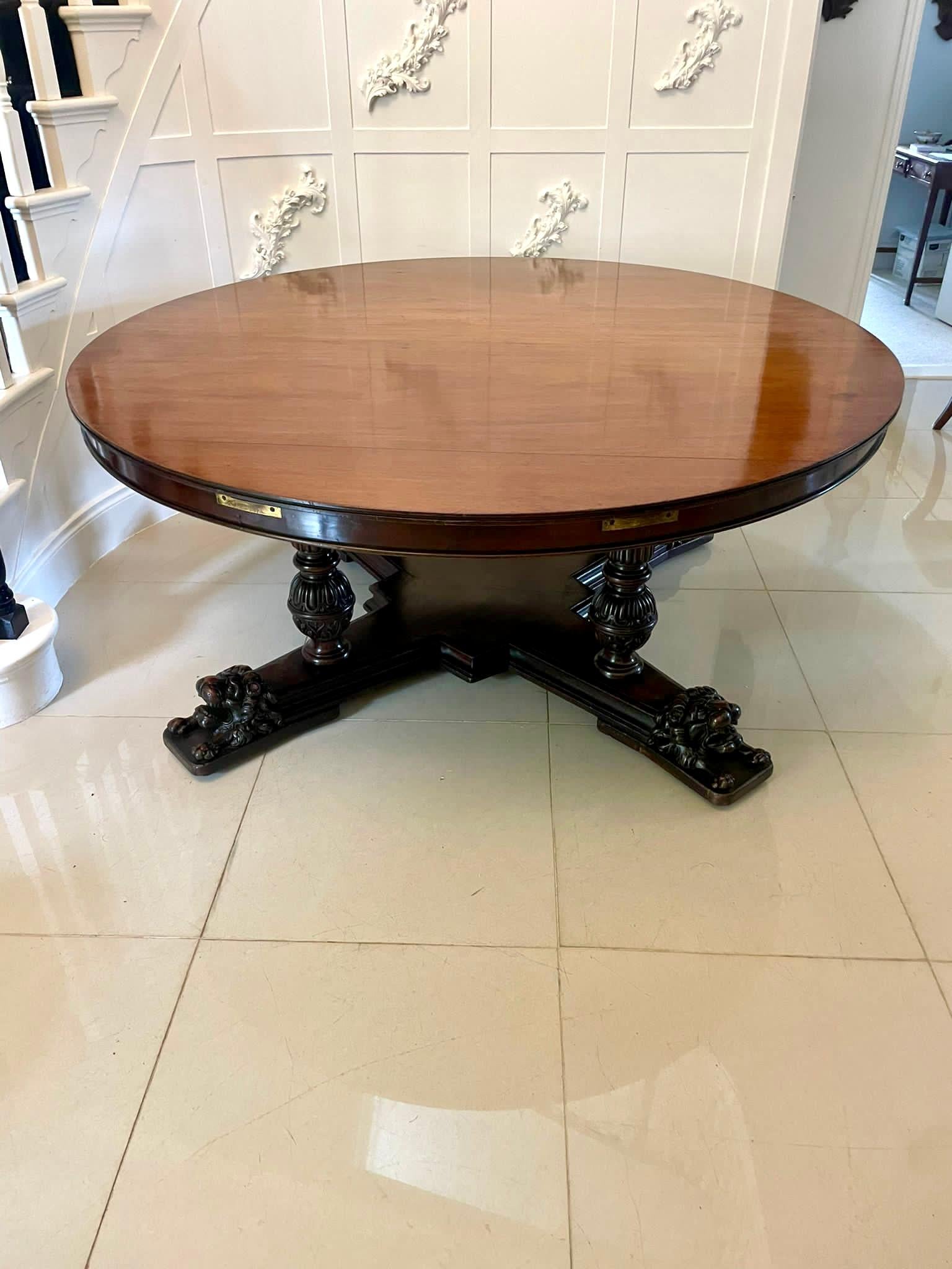 Other Rare Large Antique 10 Seater Carved Mahogany Circular Extending Dining Table For Sale