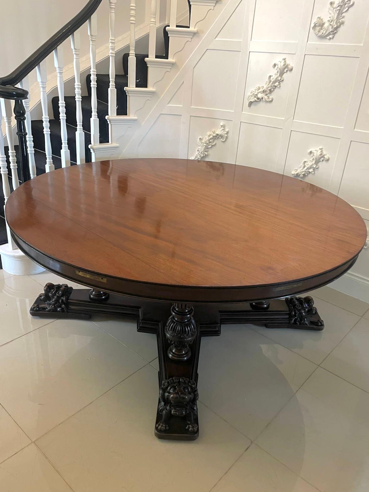Rare Large Antique 10 Seater Carved Mahogany Circular Extending Dining Table For Sale 1