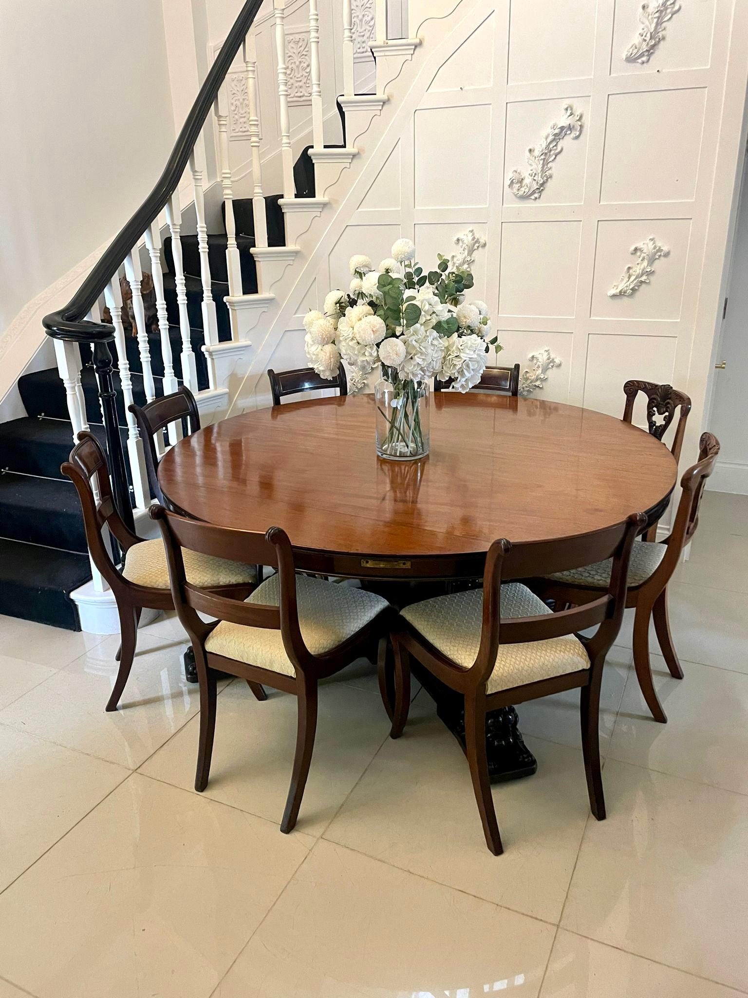 Rare Large Antique 10 Seater Carved Mahogany Circular Extending Dining Table For Sale 3