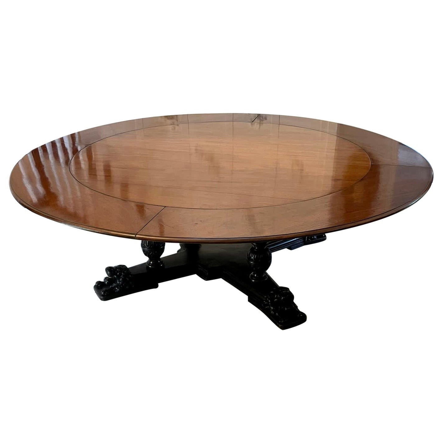 Rare Large Antique 10 Seater Carved Mahogany Circular Extending Dining Table