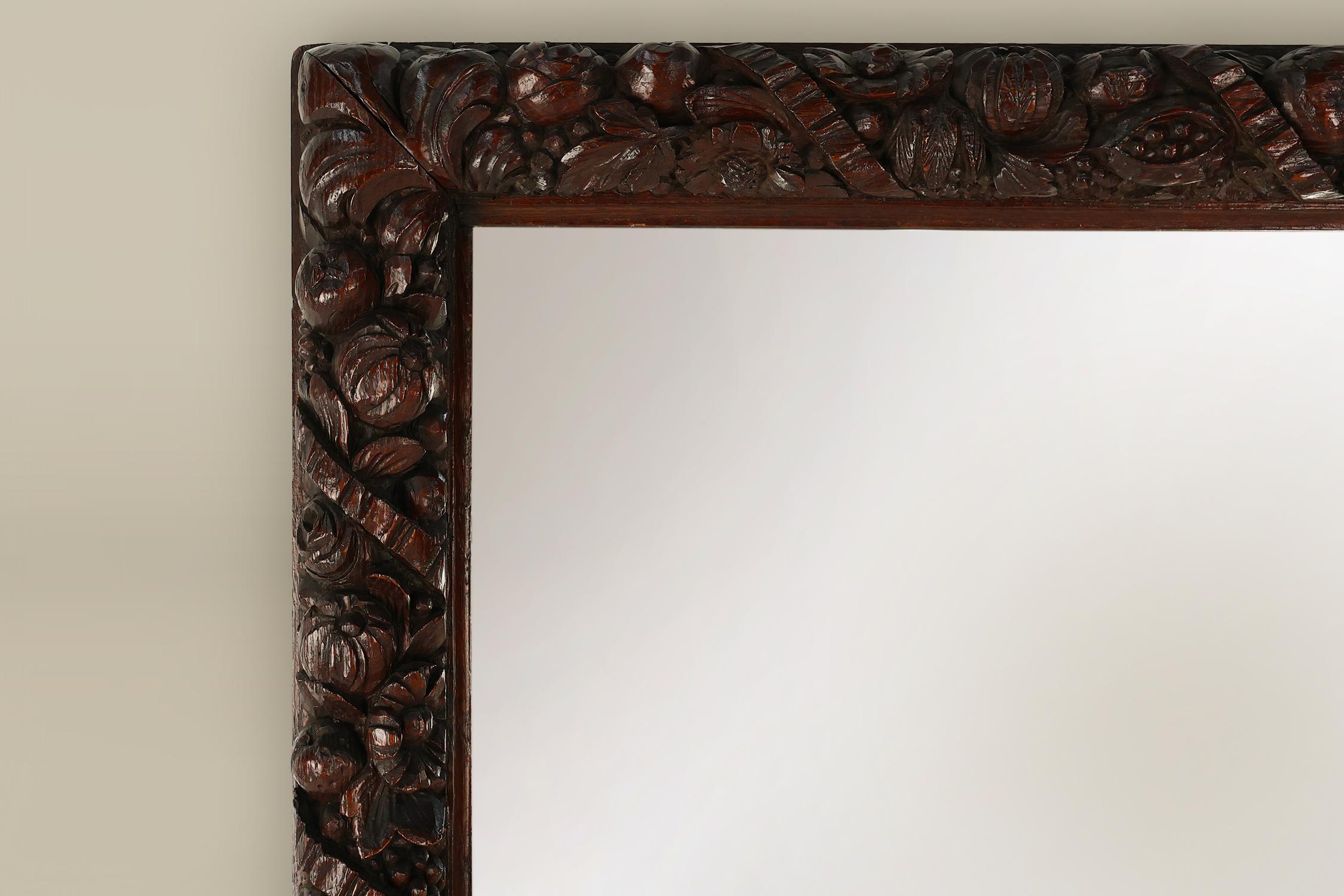 Hand-Carved Rare large Antique Baroque or Rococo style hand carved oak mirror, France ca. 18 For Sale