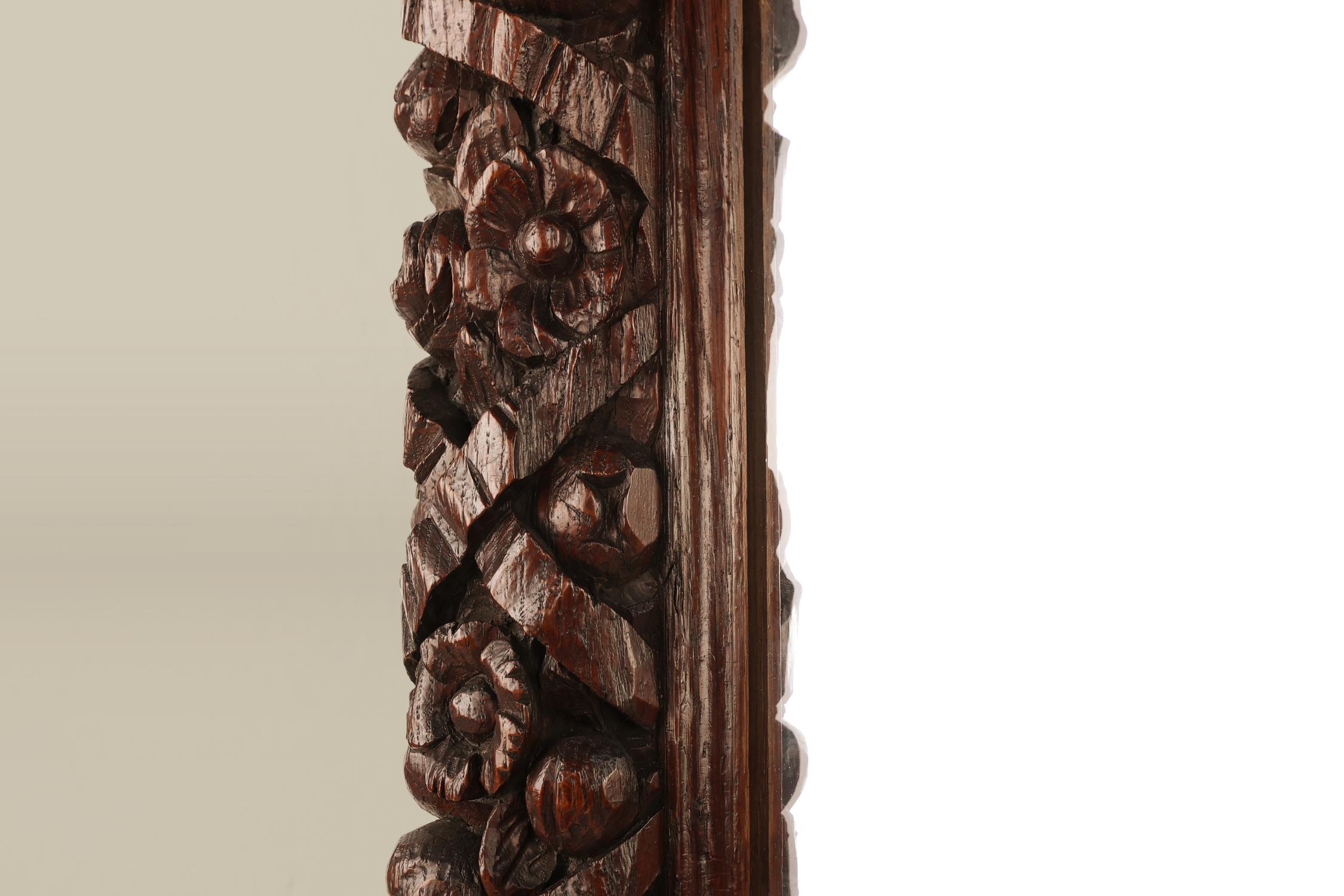 Rare large Antique Baroque or Rococo style hand carved oak mirror, France ca. 18 In Good Condition For Sale In Meulebeke, BE