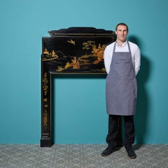 Rare Large Antique Black Chinoiserie Painted Fire Mantel