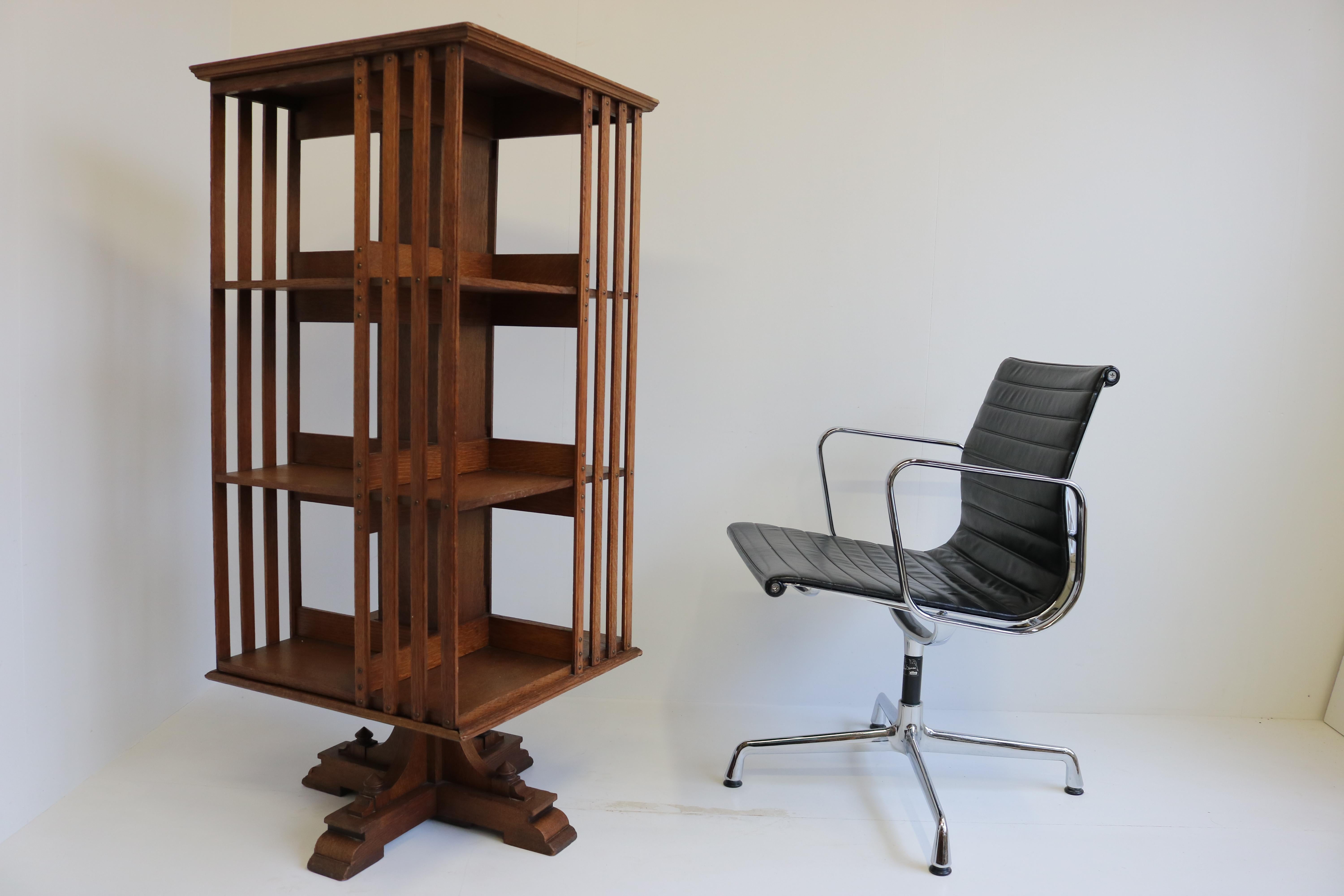 Rare Large Antique French Art Deco Revolving Bookcase Oak Study Library Office For Sale 2