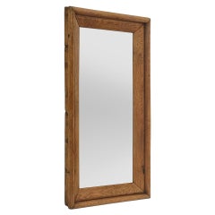 Rare Large Antique French Wall Mirror In Solid Blond Oak, circa 1880