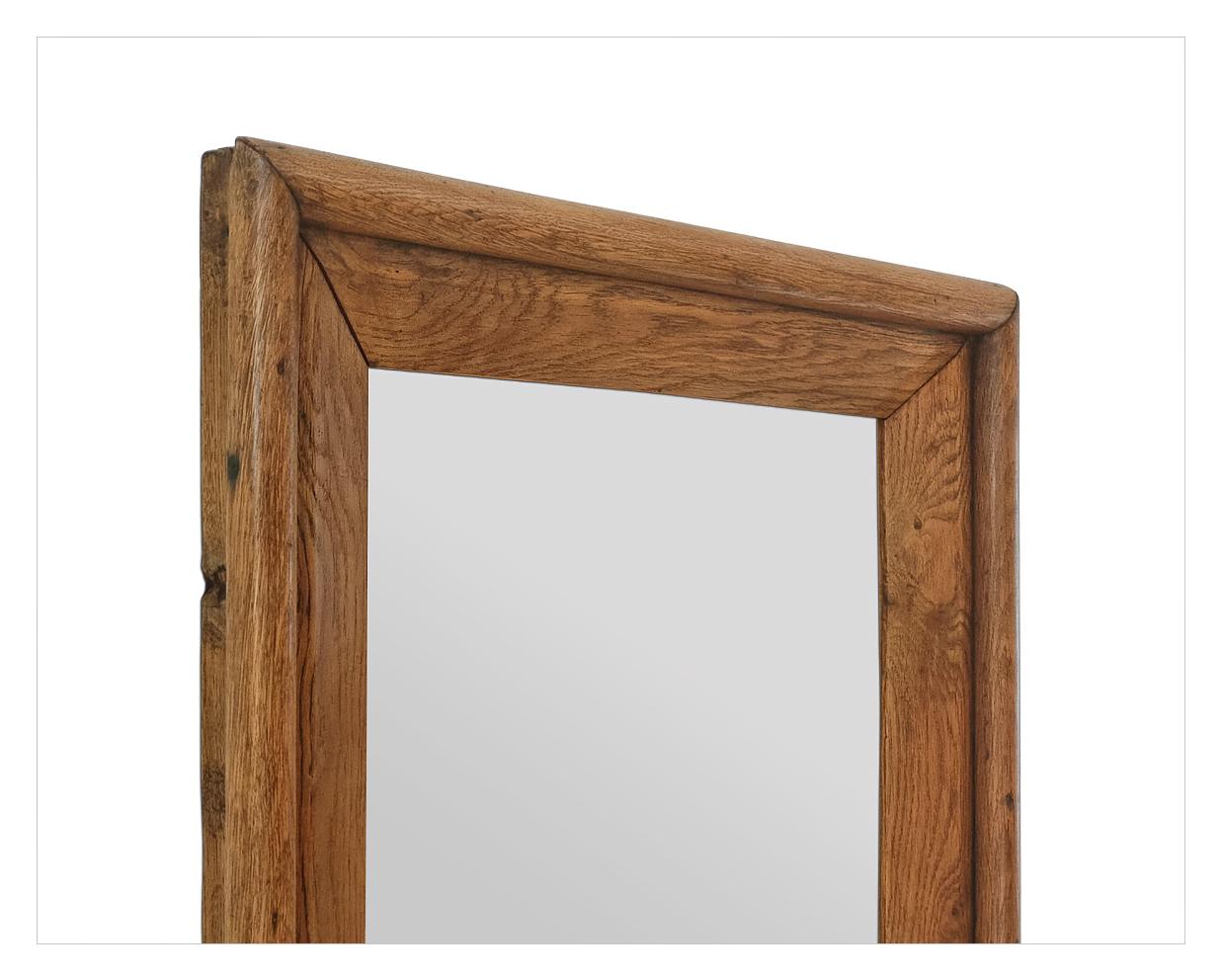 Rare Large Antique French Wall Mirror In Solid Blond Oak, circa 1880 In Good Condition For Sale In Paris, FR