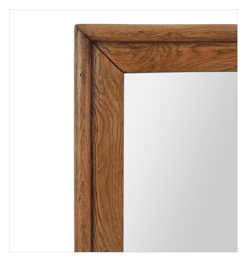 Late 19th Century Rare Large Antique French Wall Mirror In Solid Blond Oak, circa 1880 For Sale
