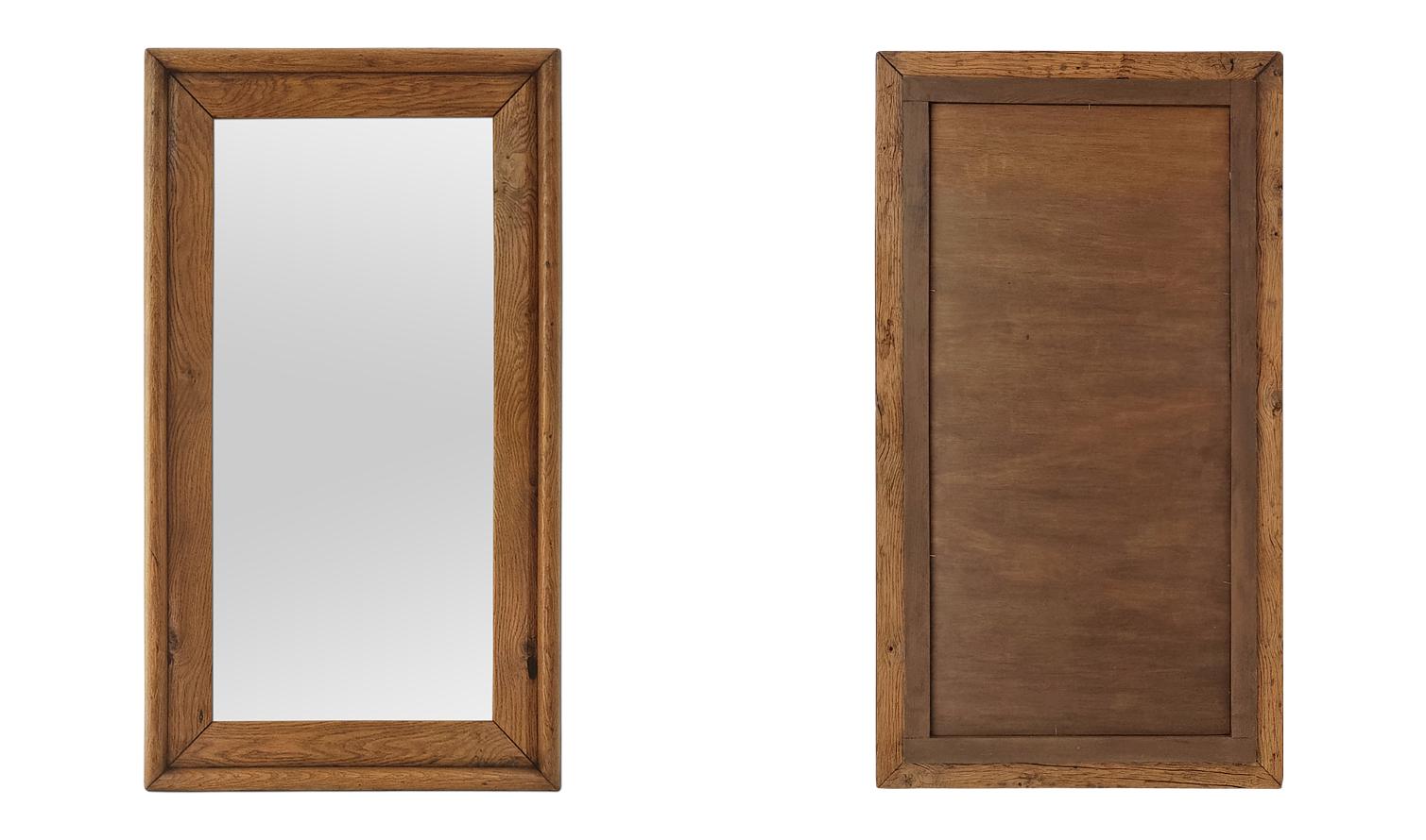 Rare Large Antique French Wall Mirror In Solid Blond Oak, circa 1880 For Sale 3