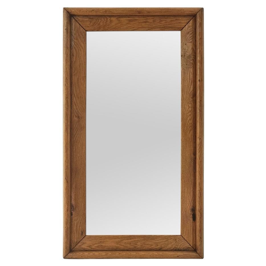 Rare Large Antique French Wall Mirror In Solid Blond Oak, circa 1880